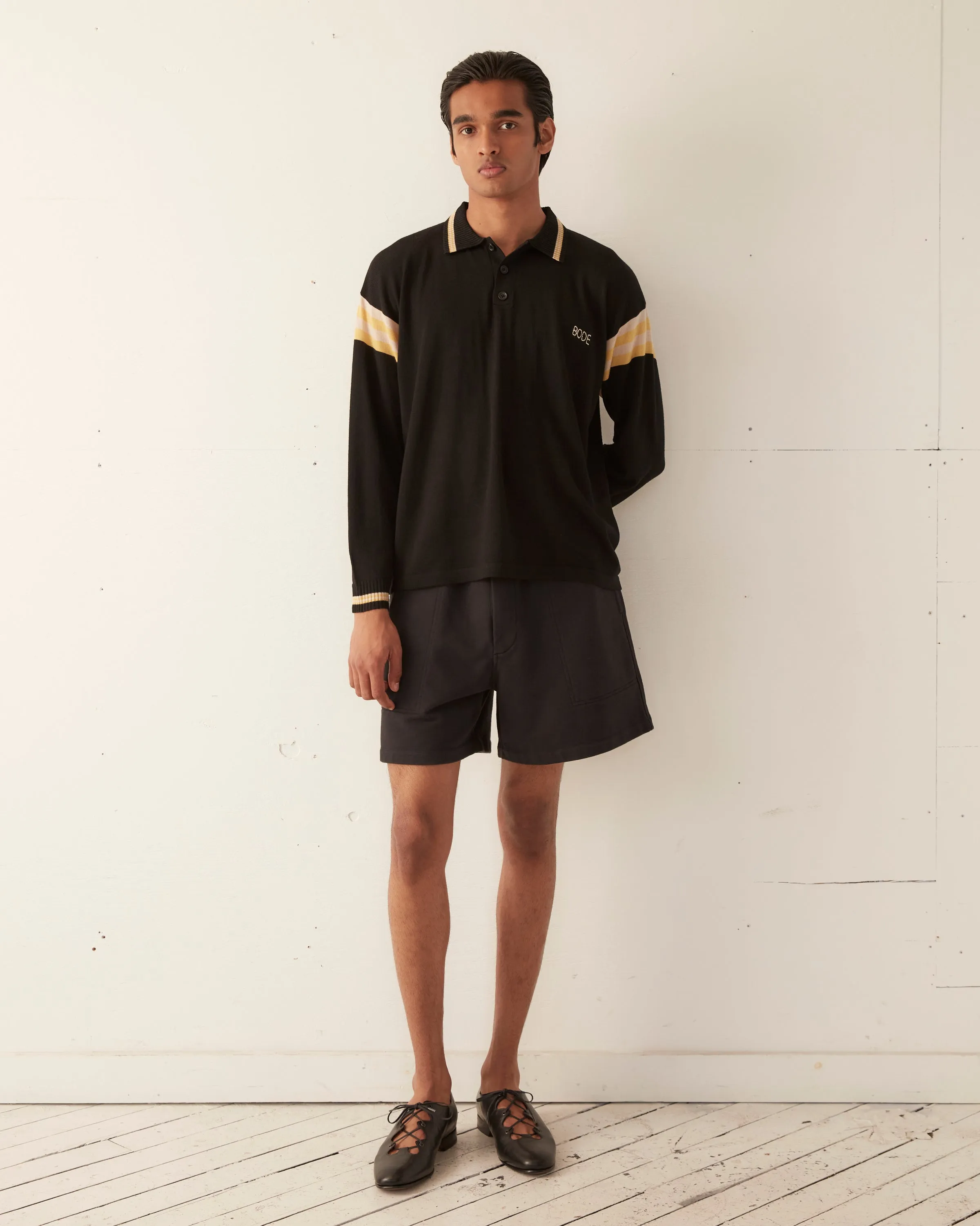 Four Stripe Cycling Polo - Black sold by BODE