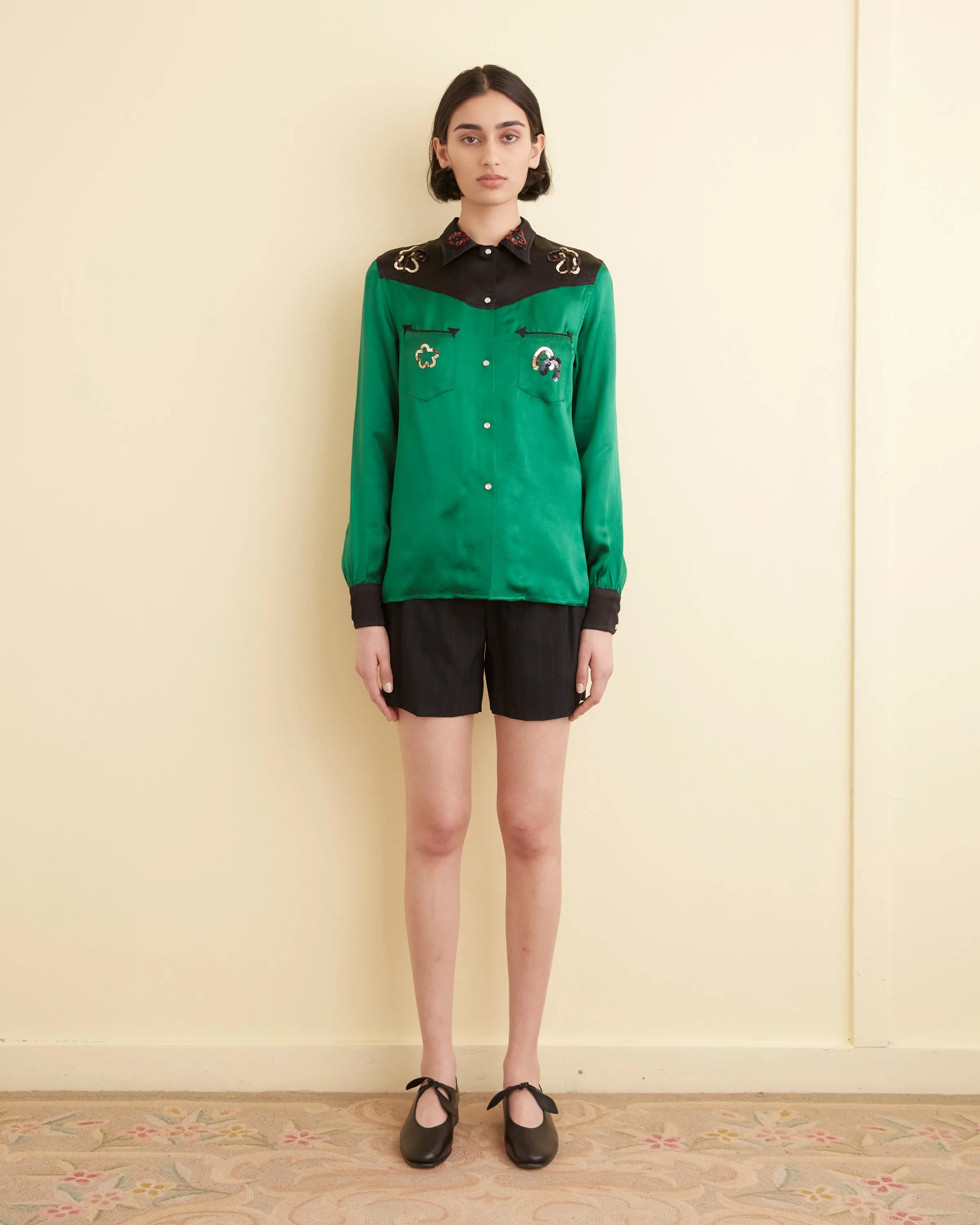 Sequin Rodeo Shirt - Dark Green sold by BODE