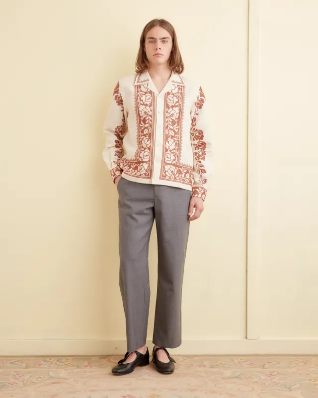 Cross-Stitched Rose Garland Long Sleeve Shirt sold by BODE