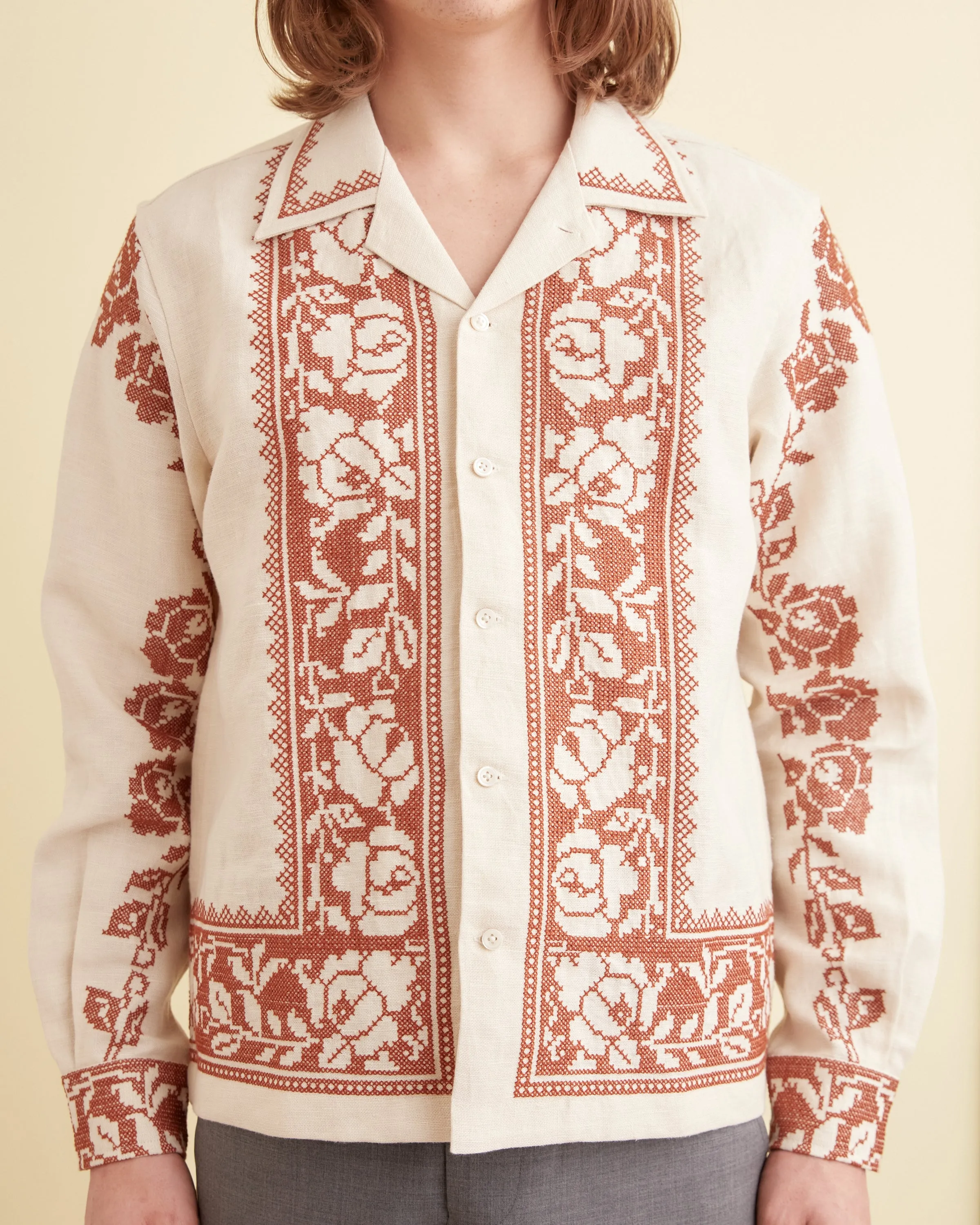 Cross-Stitched Rose Garland Long Sleeve Shirt sold by BODE product image thumbnail 2