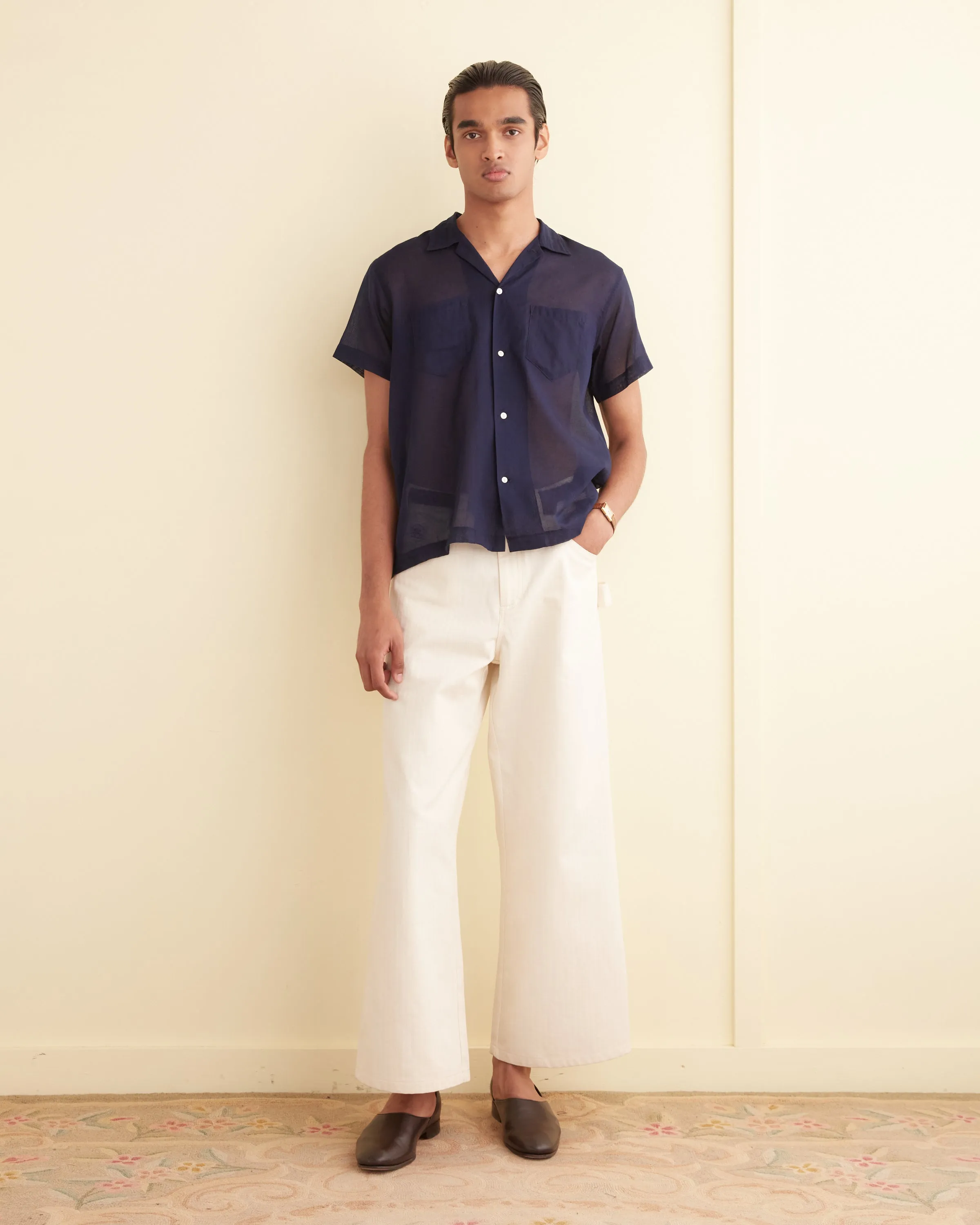 Voile Short Sleeve Shirt - Navy sold by BODE