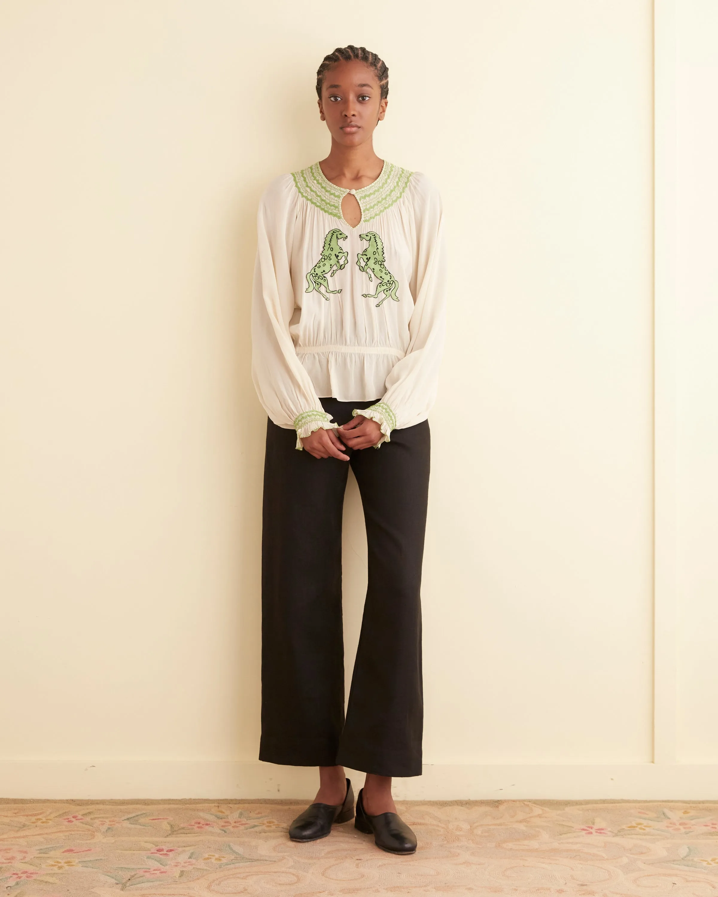 Rearing Stallion Smocked Top sold by BODE