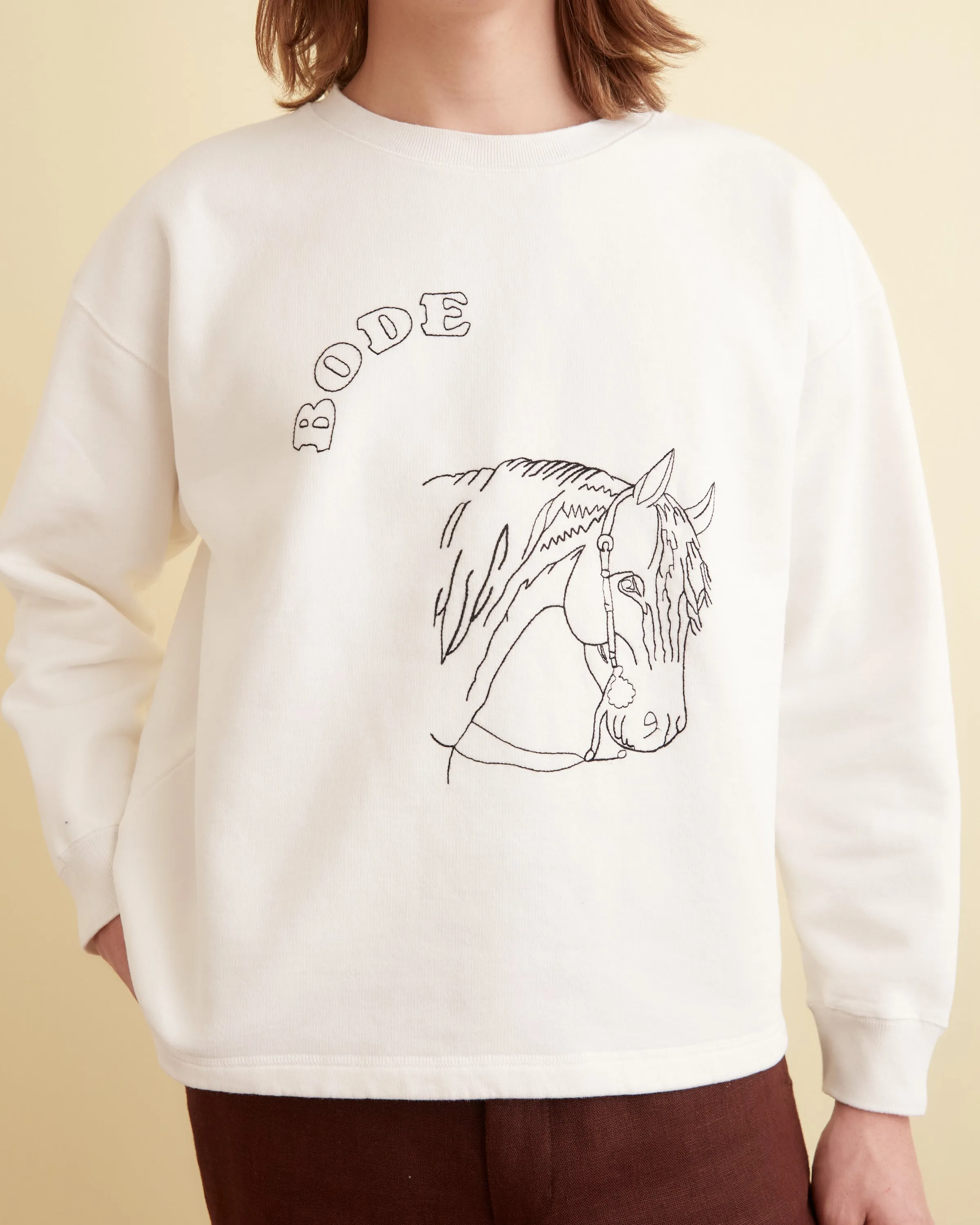 Embroidered Pony Crewneck - Cream sold by BODE product image thumbnail 2