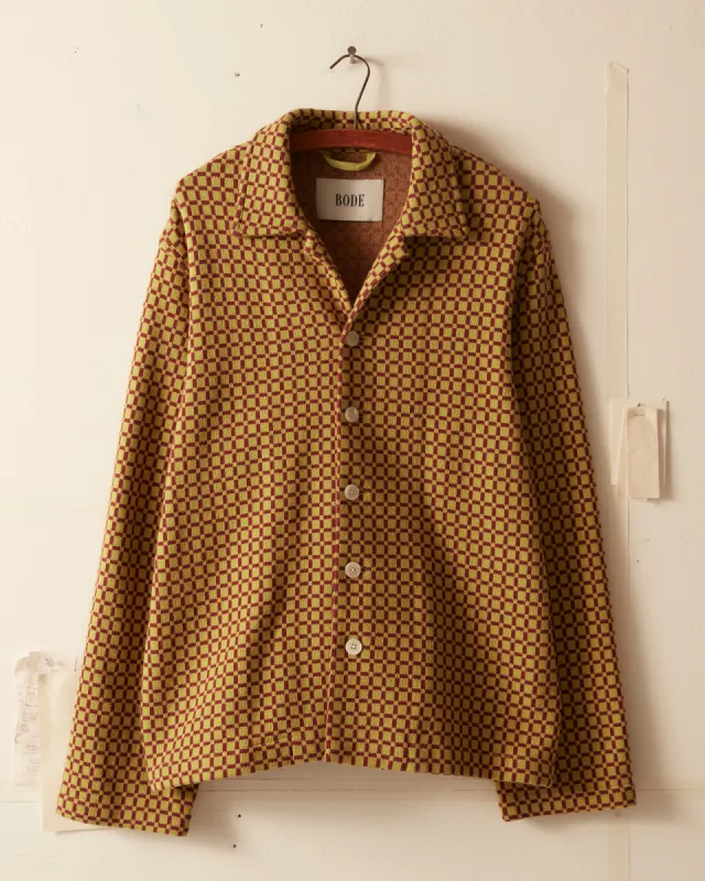 Checker Jacquard Louie Shirt - Green and Maroon sold by BODE