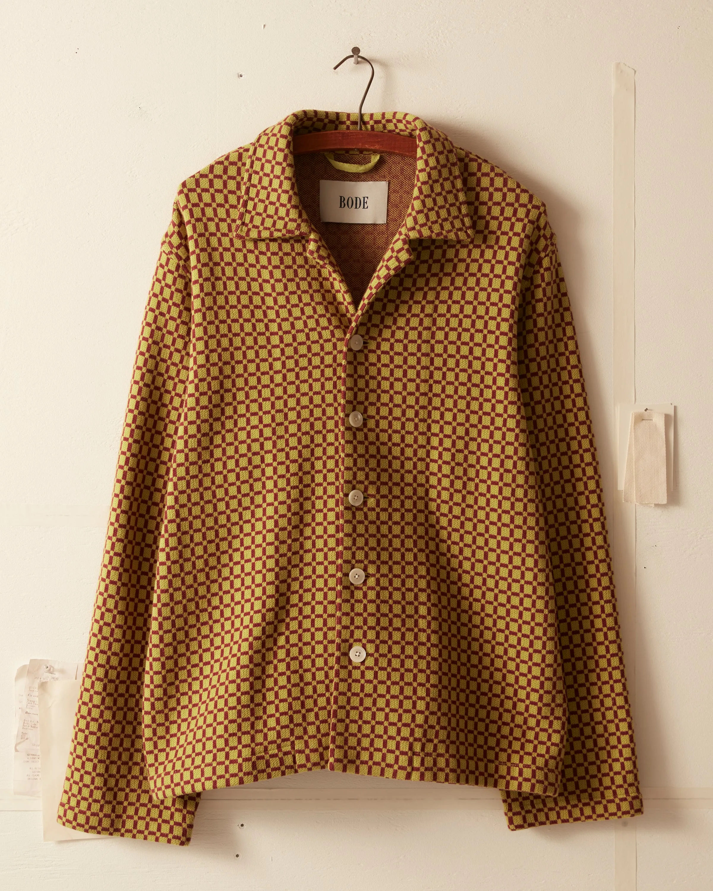 Checker Jacquard Louie Shirt - Green and Maroon sold by BODE