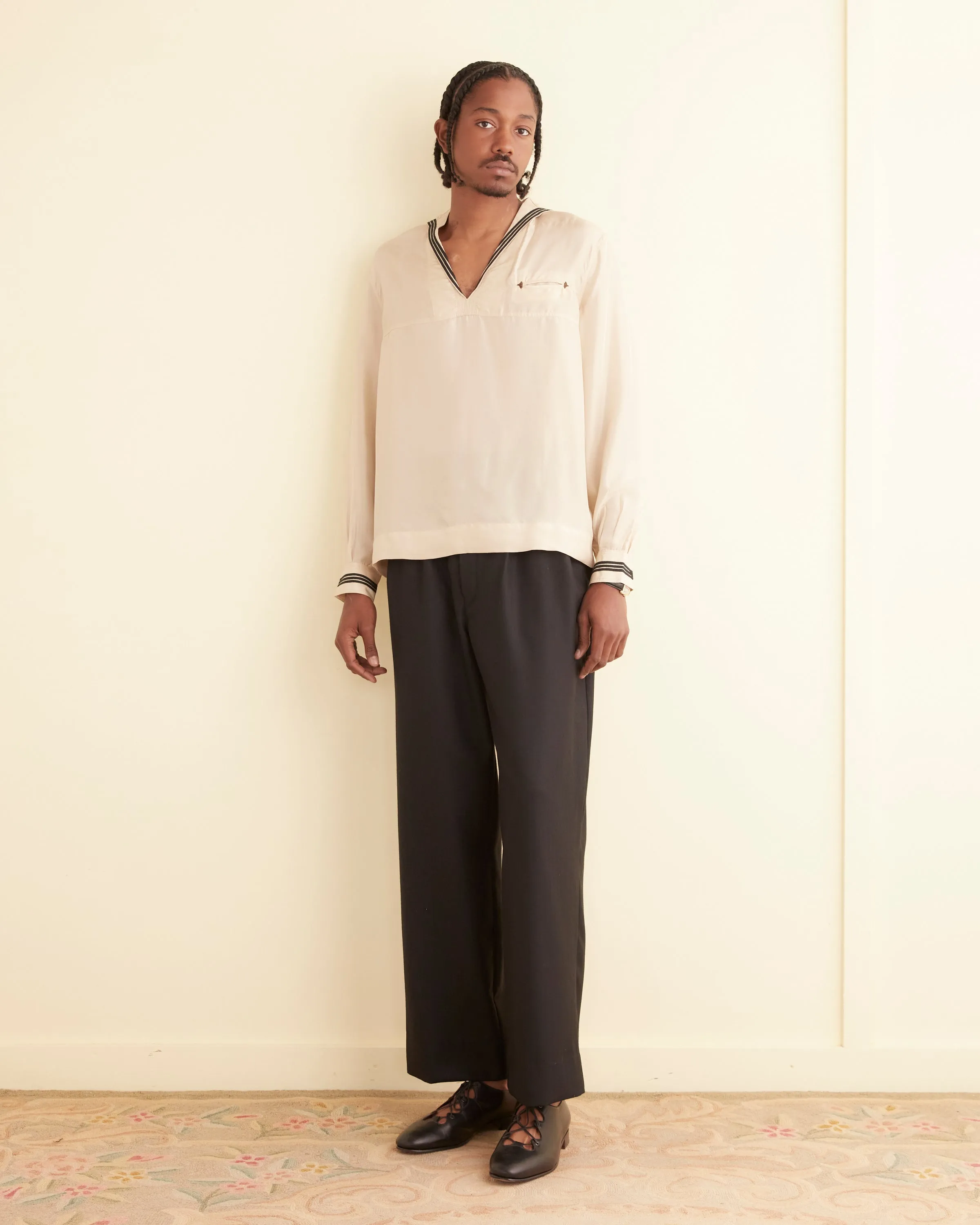 Cricket Shirt - Ecru/Navy sold by BODE