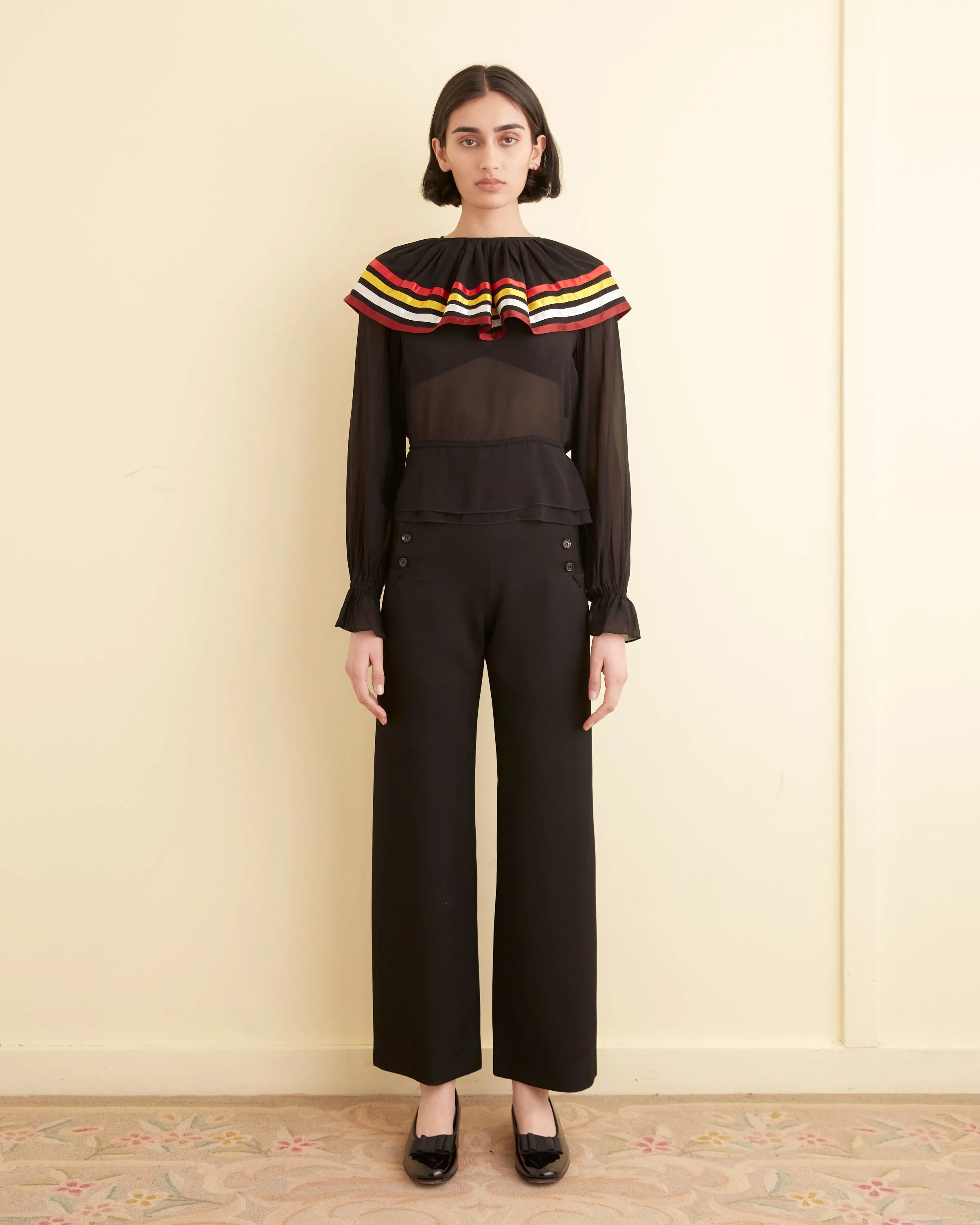 Talo Ruffle Top - Black/Multi sold by BODE