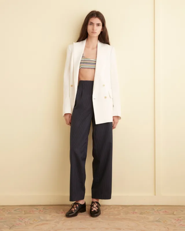 Navy Pinstripe Trousers - 26 sold by BODE