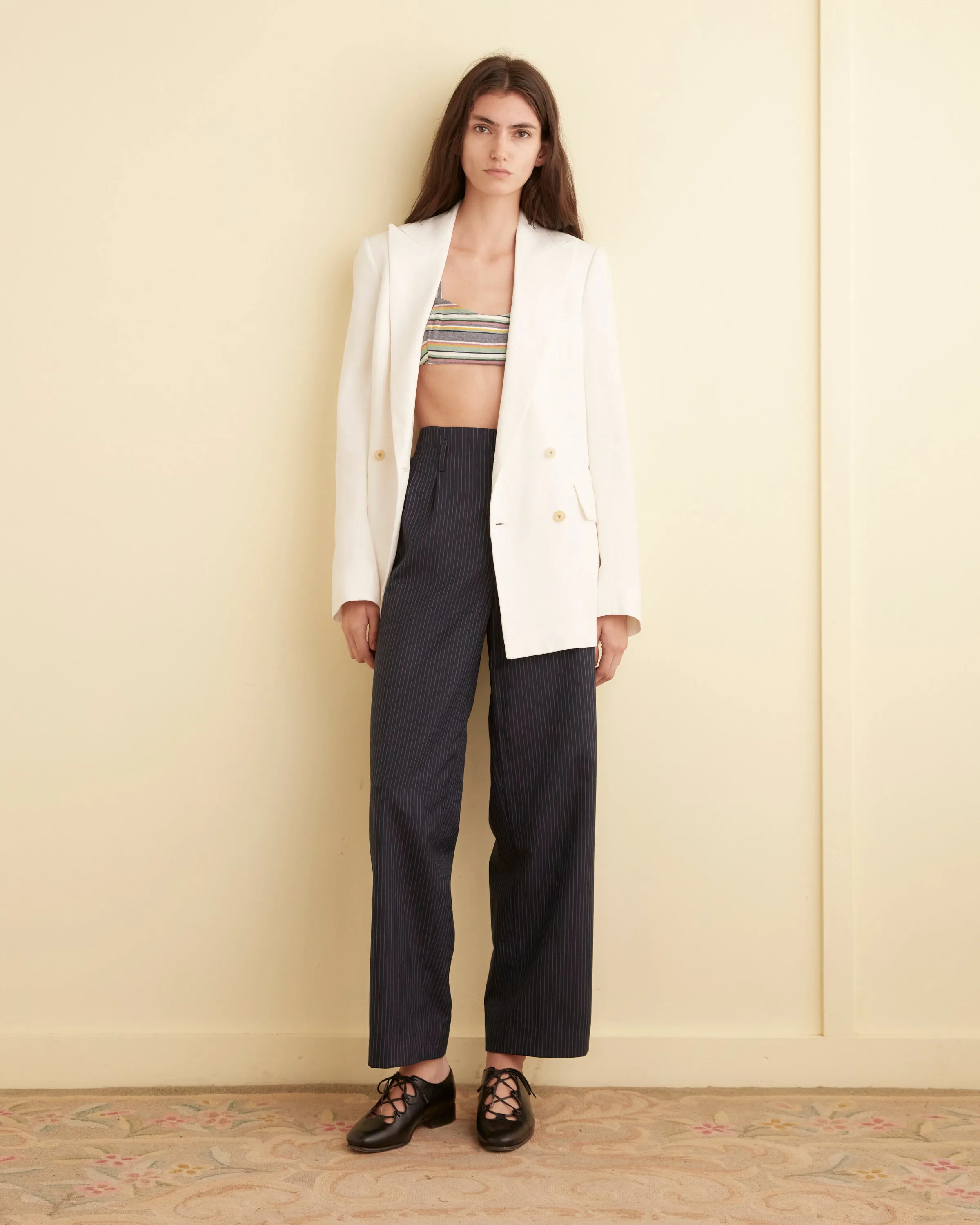 Navy Pinstripe Trousers - 26 sold by BODE