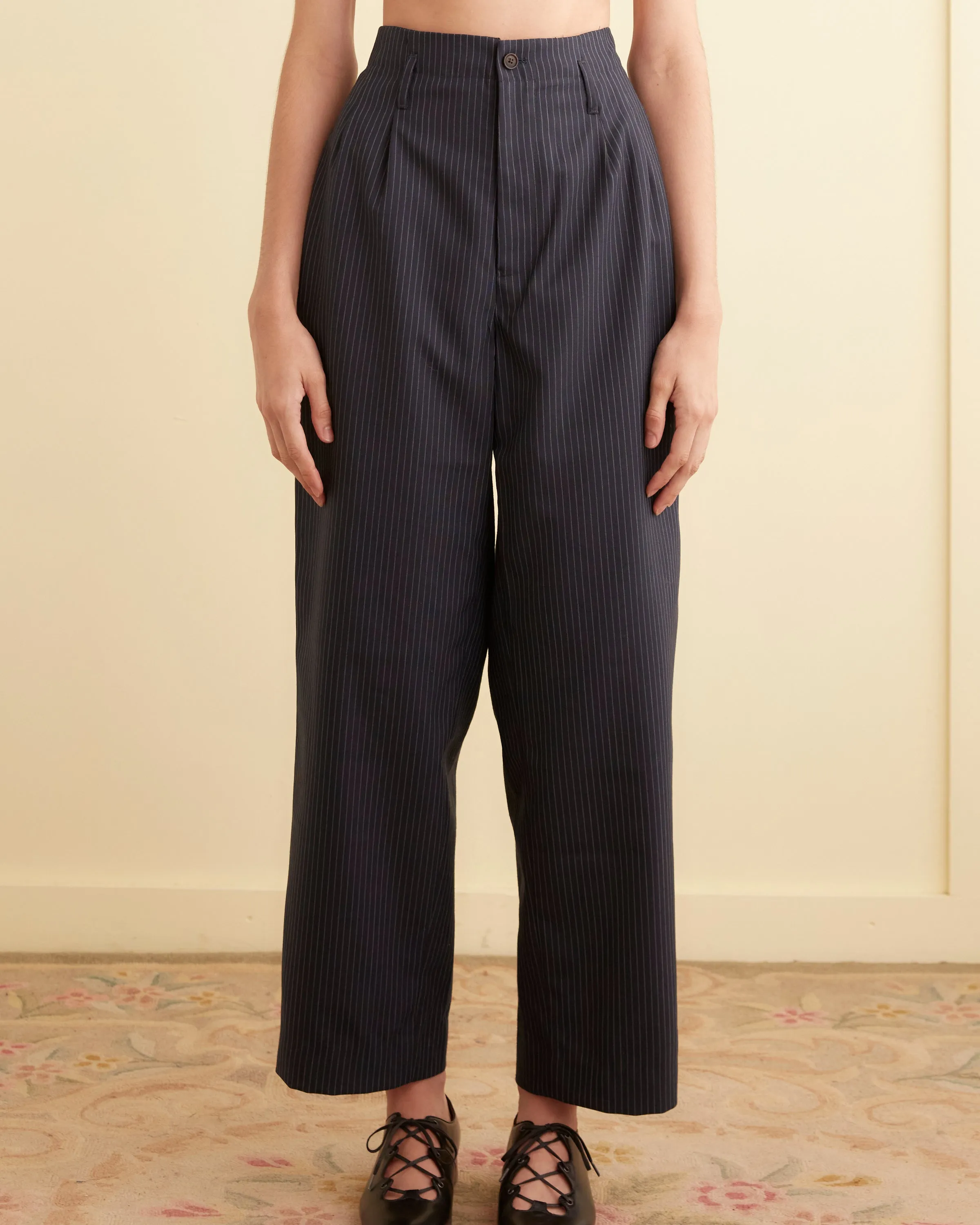 Navy Pinstripe Trousers - 26 sold by BODE product image thumbnail 2