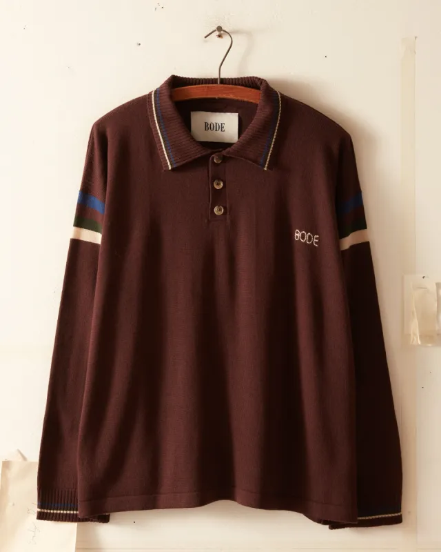 Four Stripe Cycling Polo - Brown sold by BODE