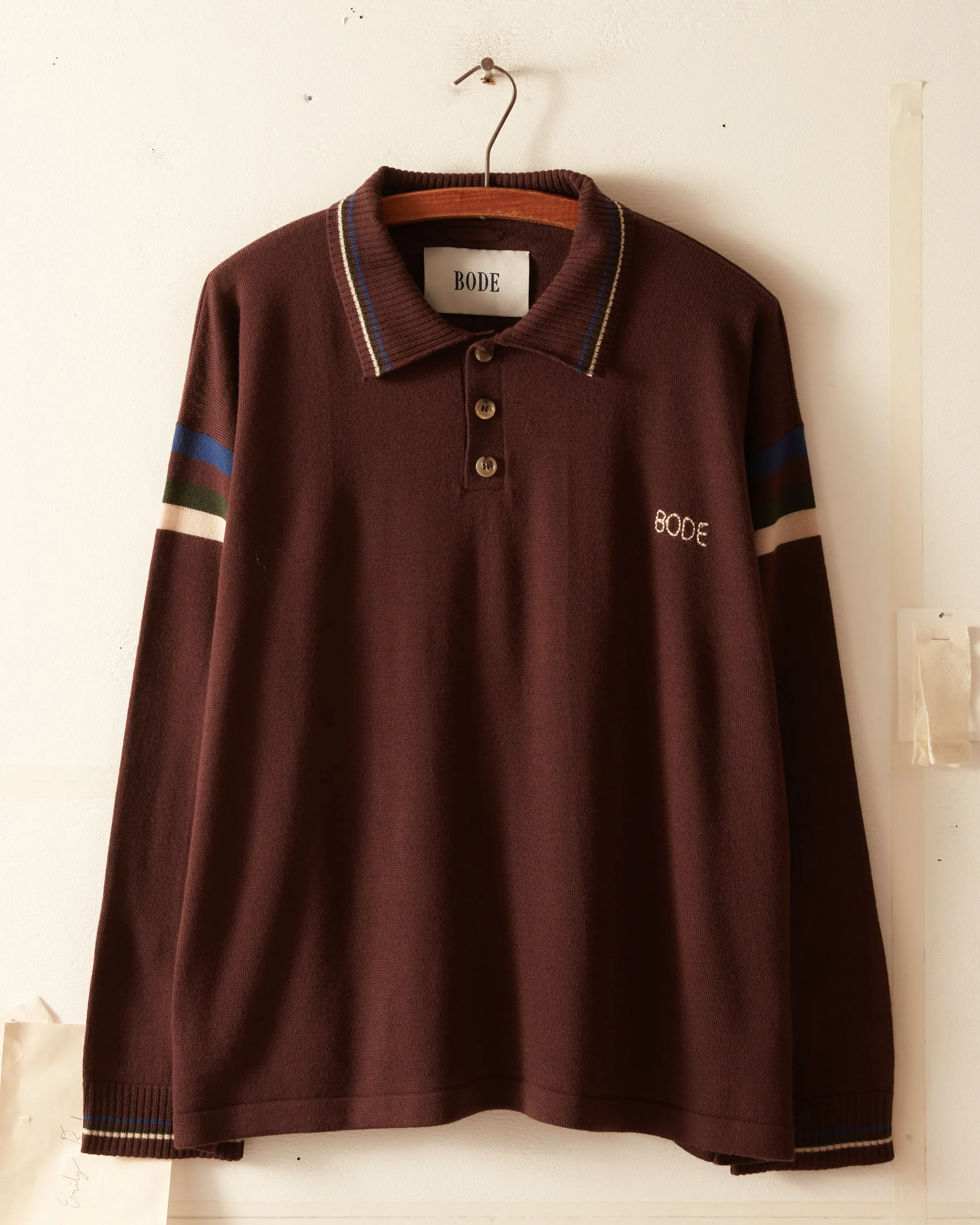 Four Stripe Cycling Polo - Brown sold by BODE