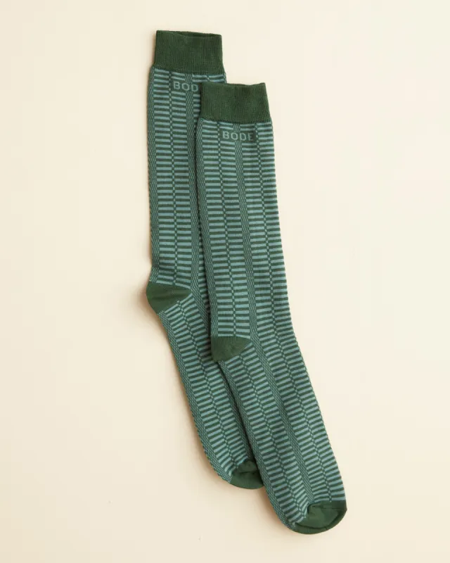 Micro Check Socks - Green sold by BODE