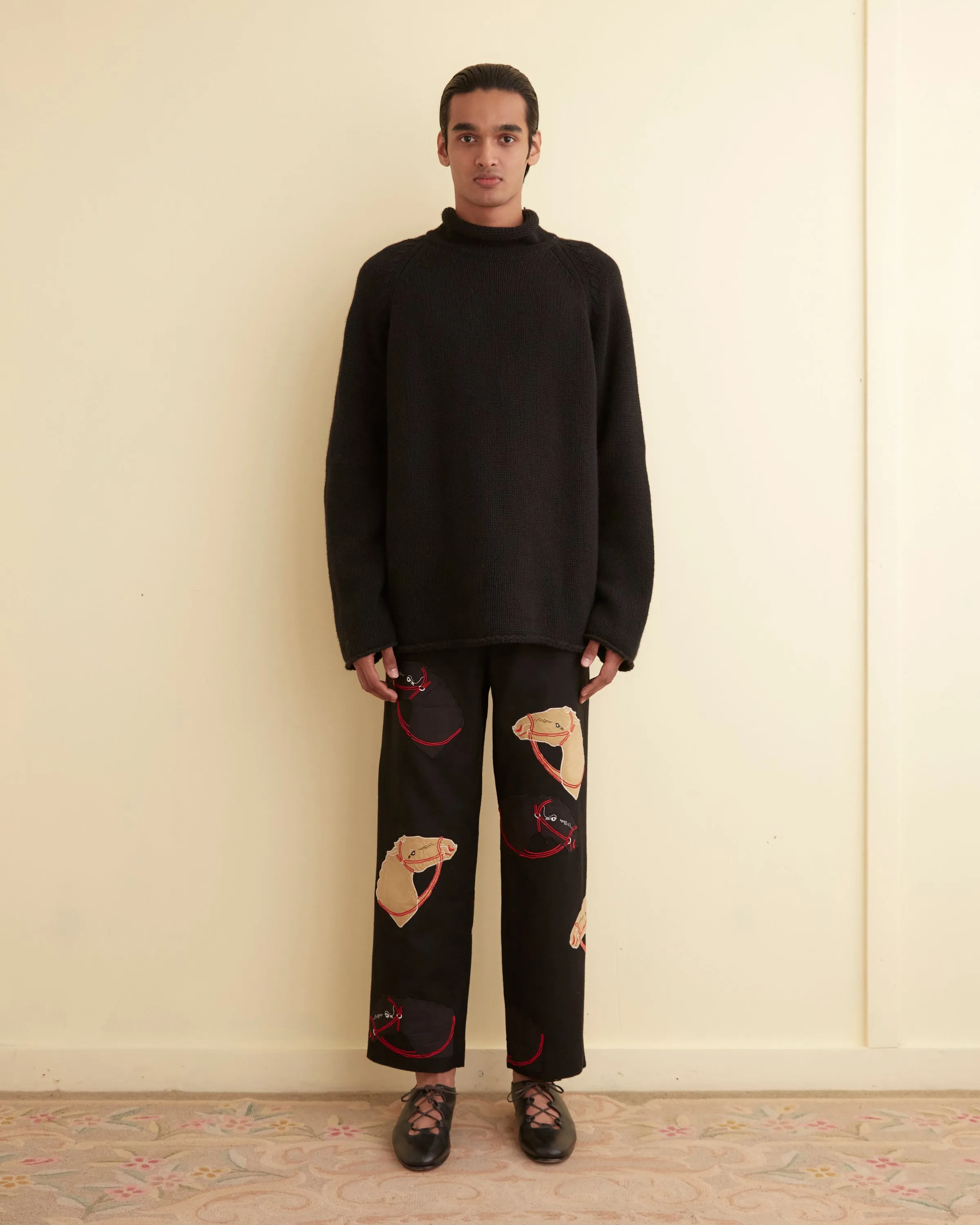 Pony Appliqué Trousers - Black sold by BODE