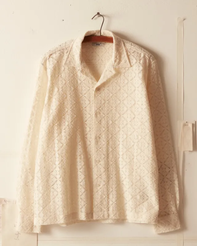 Tile Lace Long Sleeve Shirt - Ecru sold by BODE
