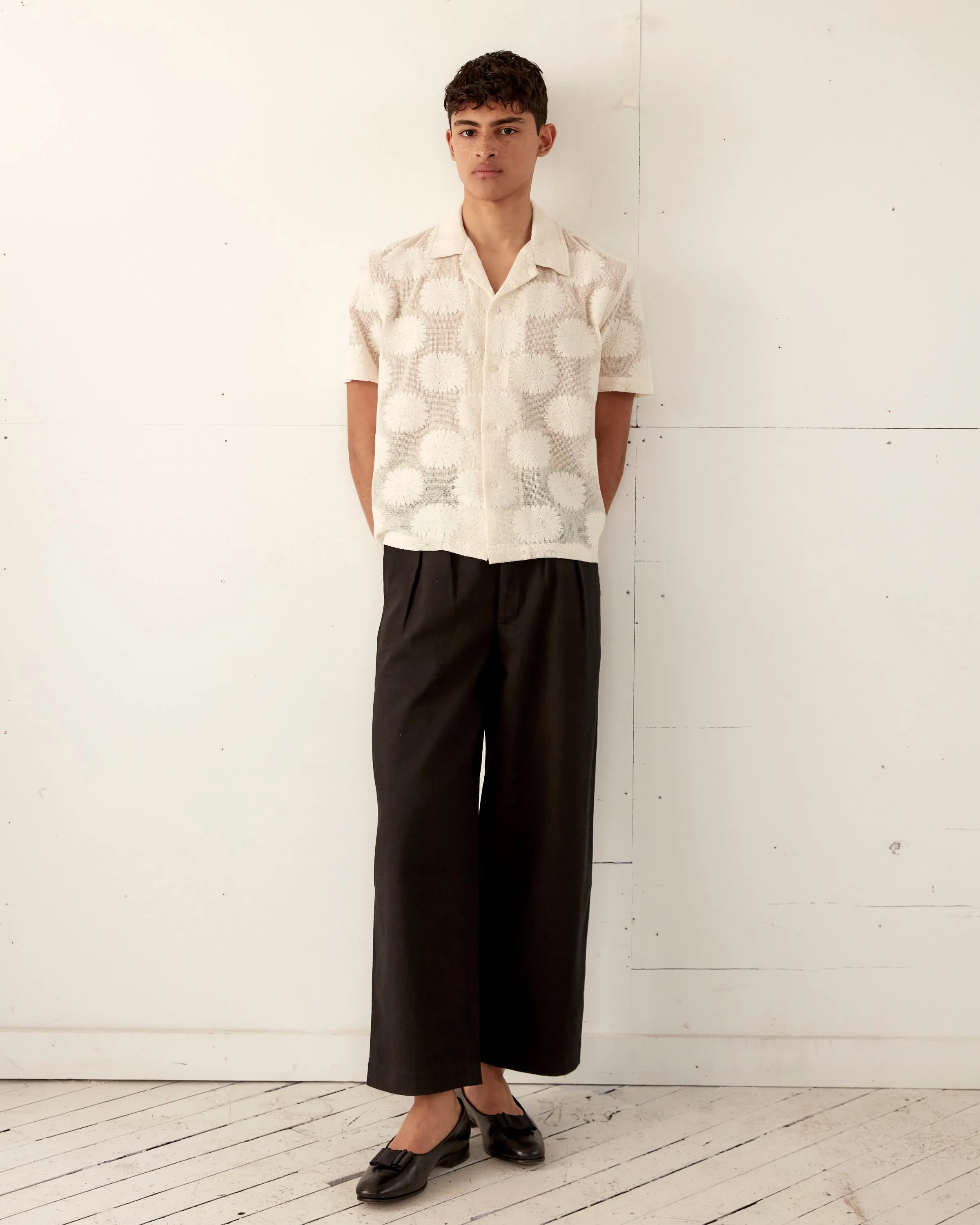 Sunflower Lace Short Sleeve Shirt - Ecru sold by BODE