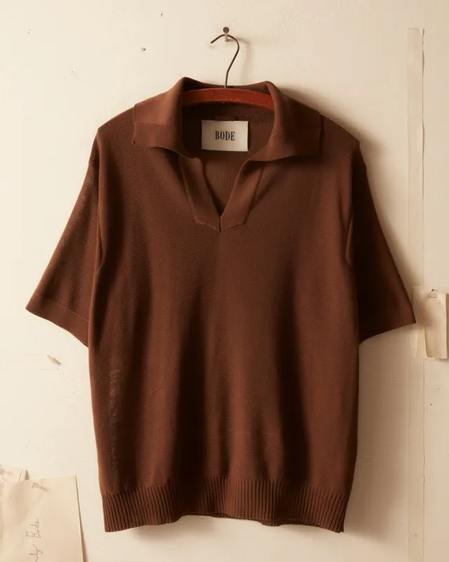 Edge Stripe Polo - Brown sold by BODE