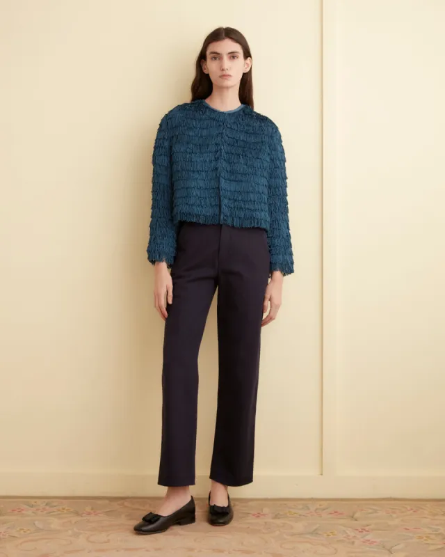 Bombard Fringe Long Sleeve Top - Petrol sold by BODE