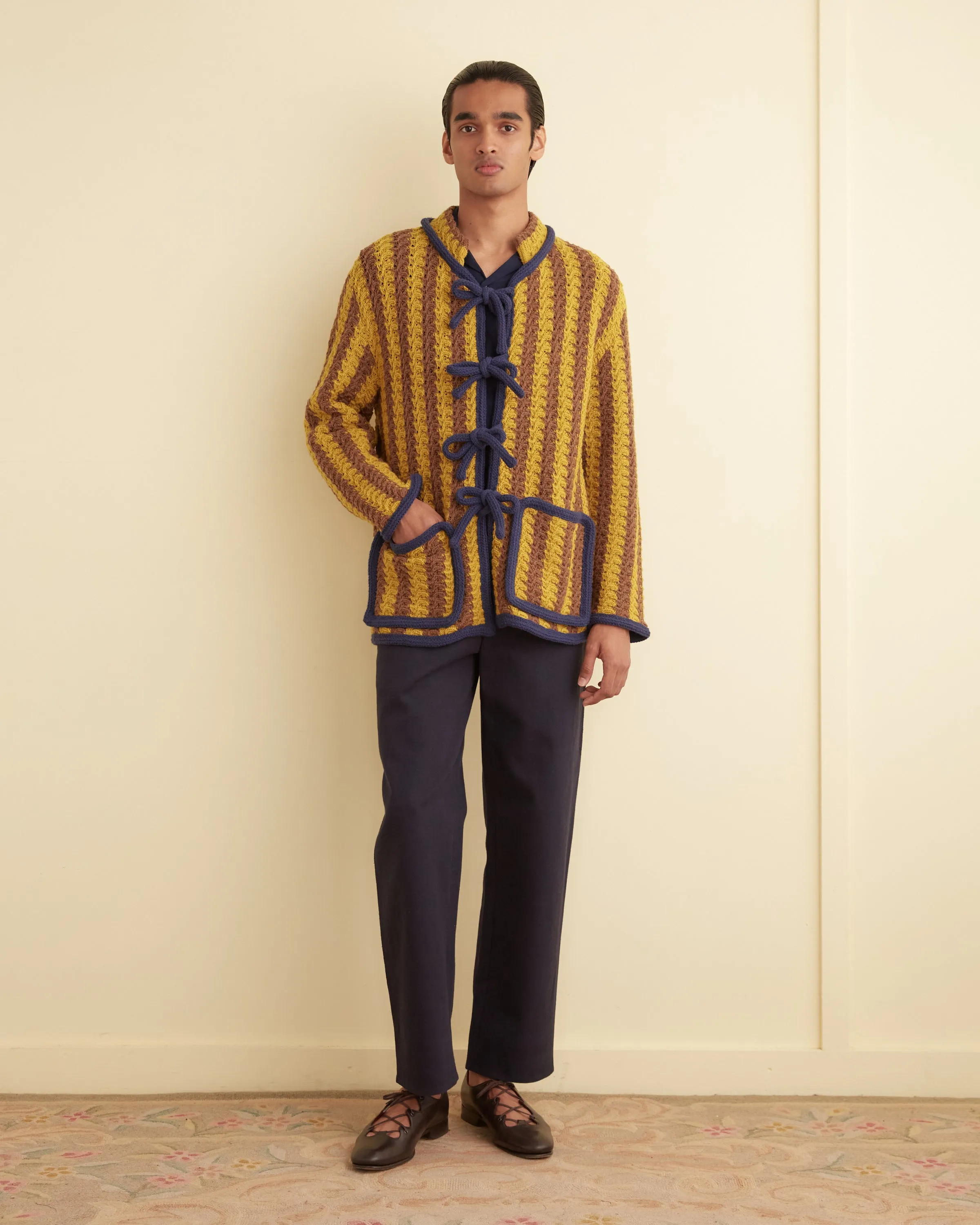 Bold Stripe Cardigan - Brown/Gold sold by BODE