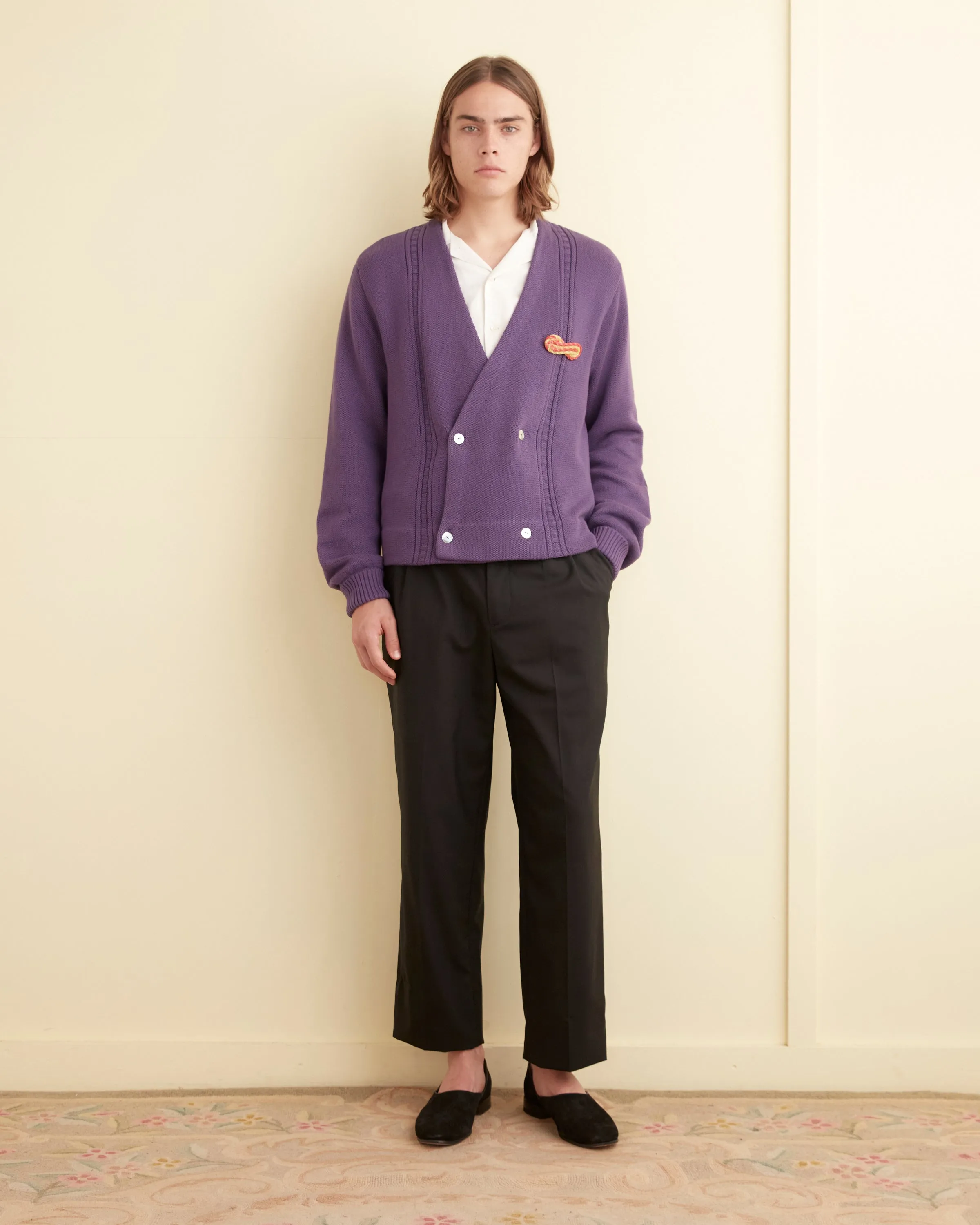 Double-Breasted Cardigan - Eggplant sold by BODE