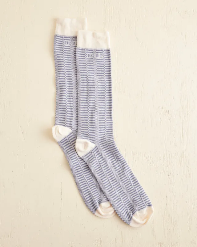 Micro Check Socks - Blue/Cream sold by BODE