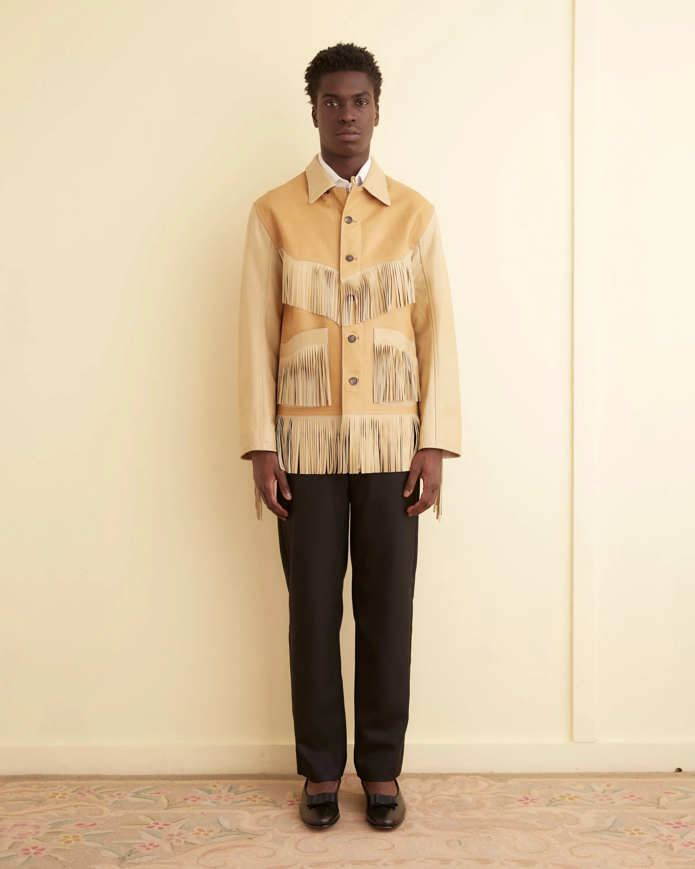 Duo Leather Fringe Jacket sold by BODE