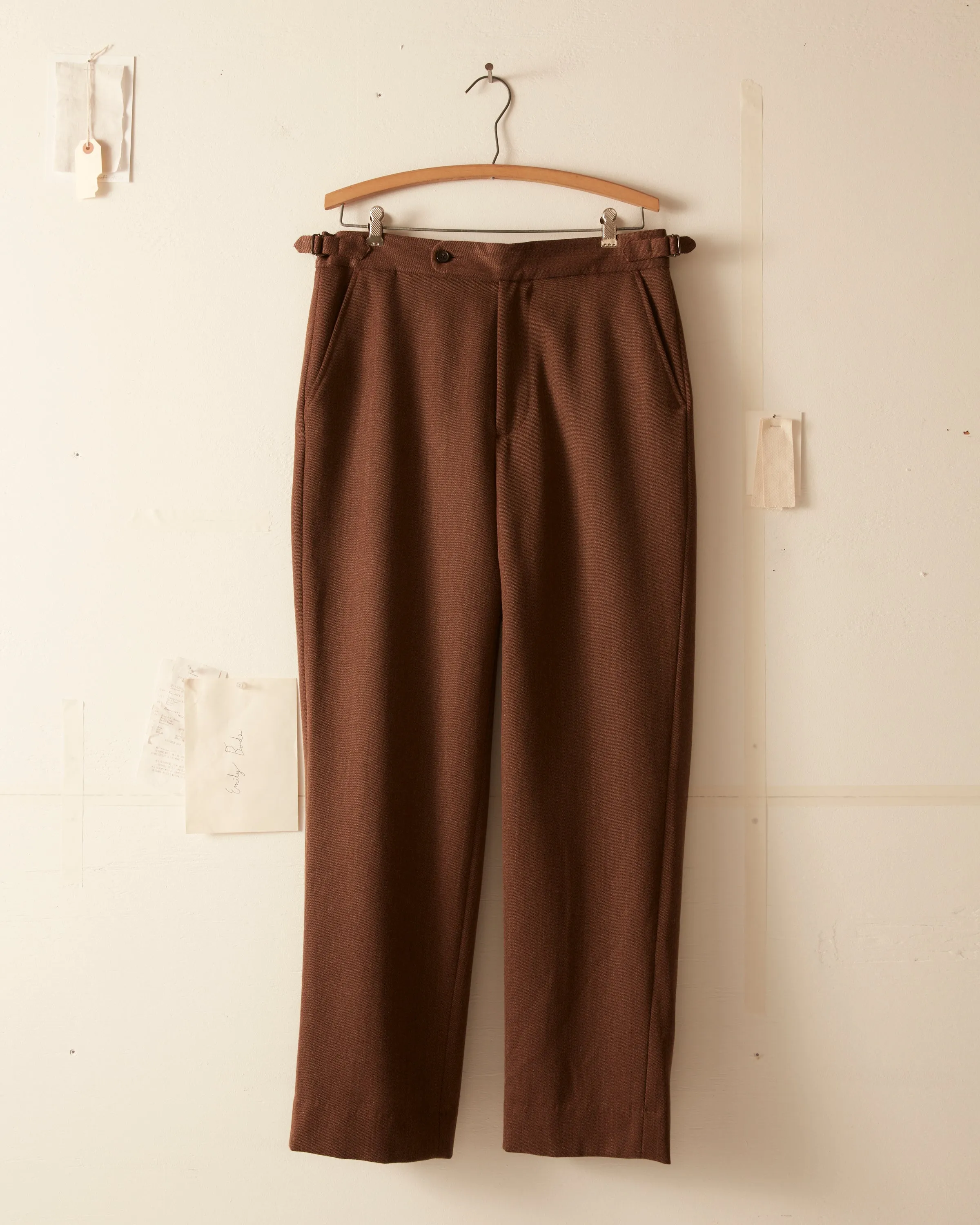 Twill Side Buckle Trousers - Brown sold by BODE
