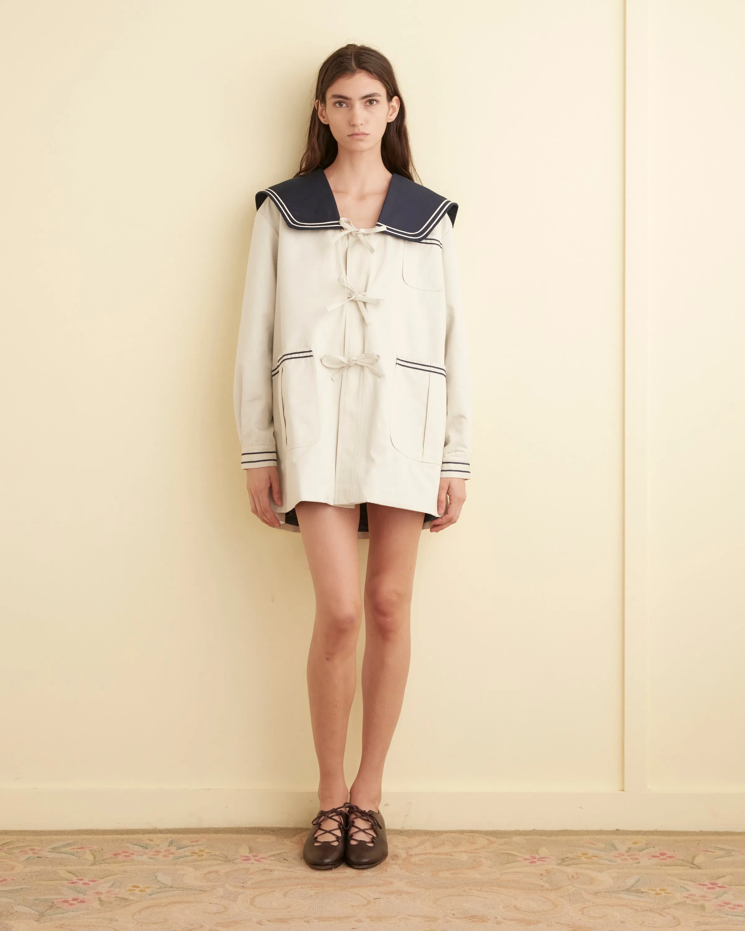 Sailor Coat - Cream/Navy sold by BODE