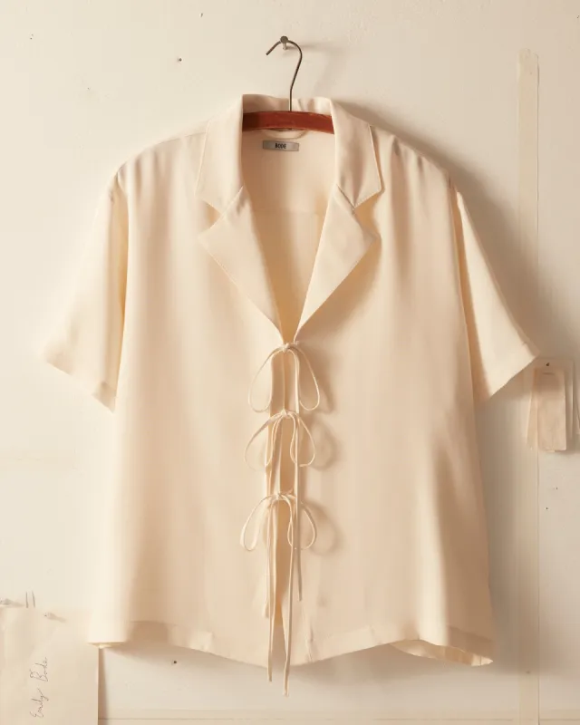 Micro Tie Short Sleeve Shirt - Cream sold by BODE