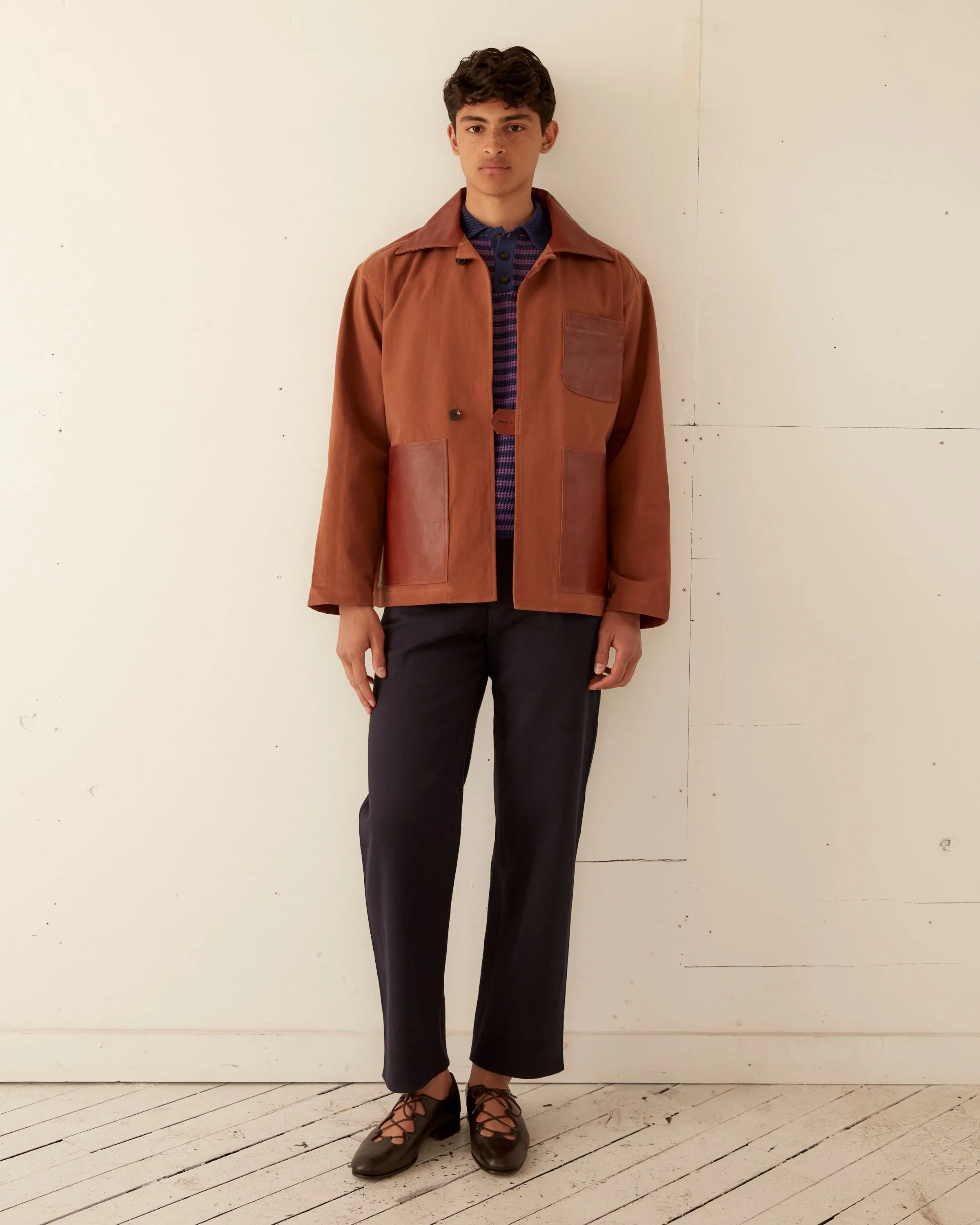 Leather Tab Jacket - Tan/Brown sold by BODE