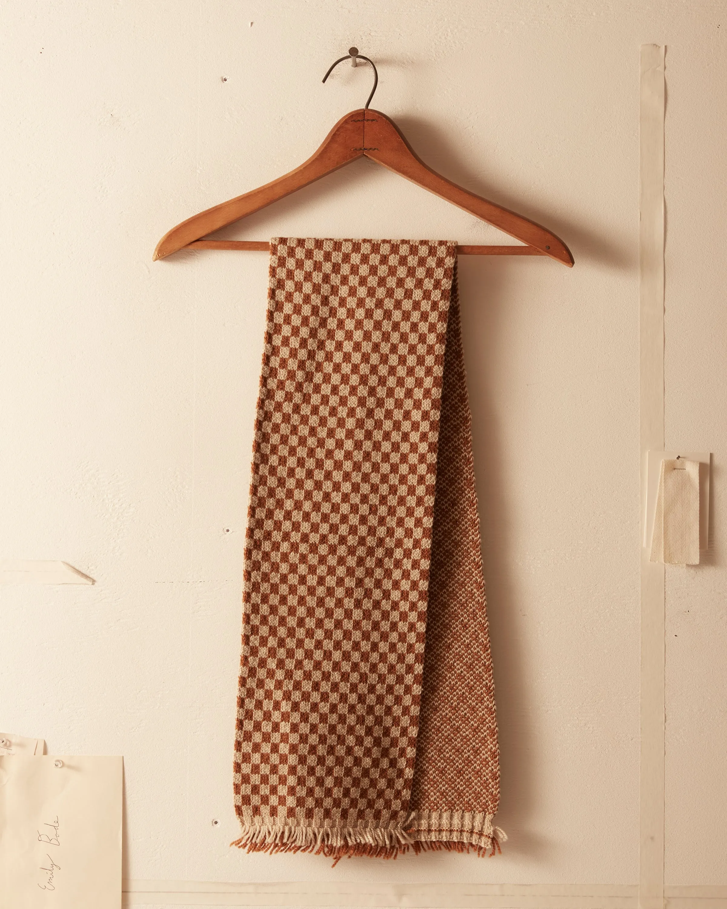 Fringe Check Scarf - Brown Tan sold by BODE