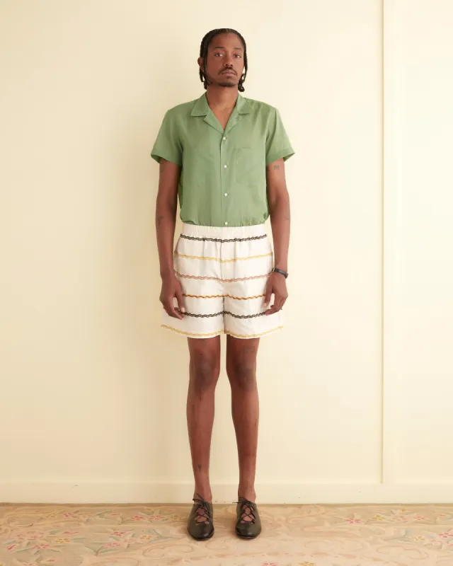 Rickrack Stripe Rugby Shorts sold by BODE