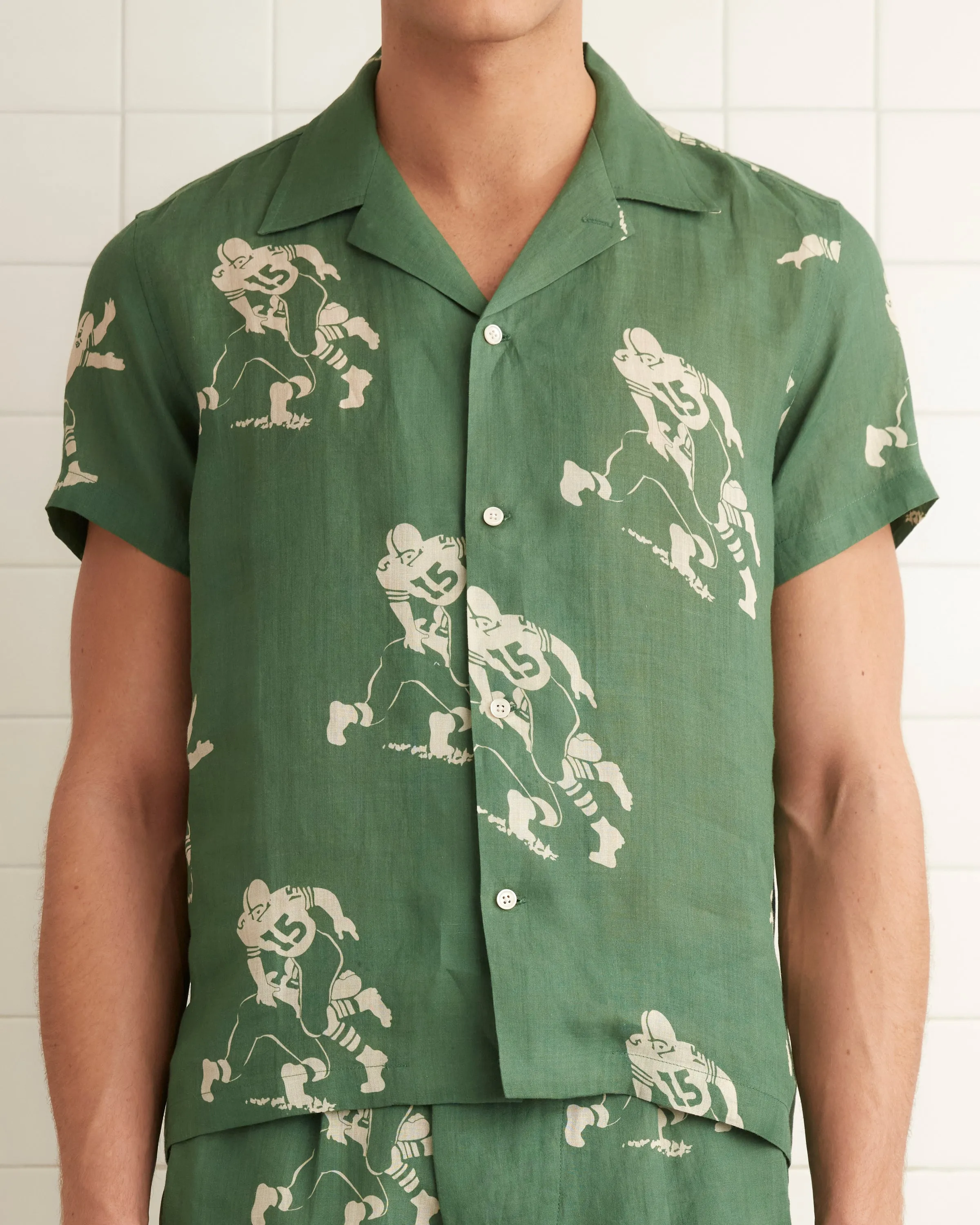 Football Silhouette Short Sleeve Shirt - Green/Cream sold by BODE product image thumbnail 2