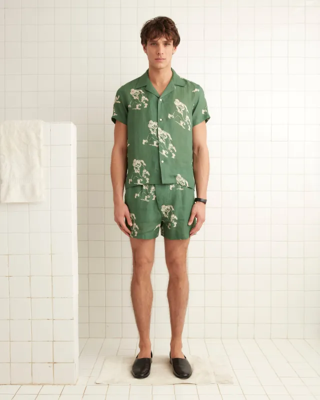 Football Silhouette Short Sleeve Shirt - Green/Cream sold by BODE