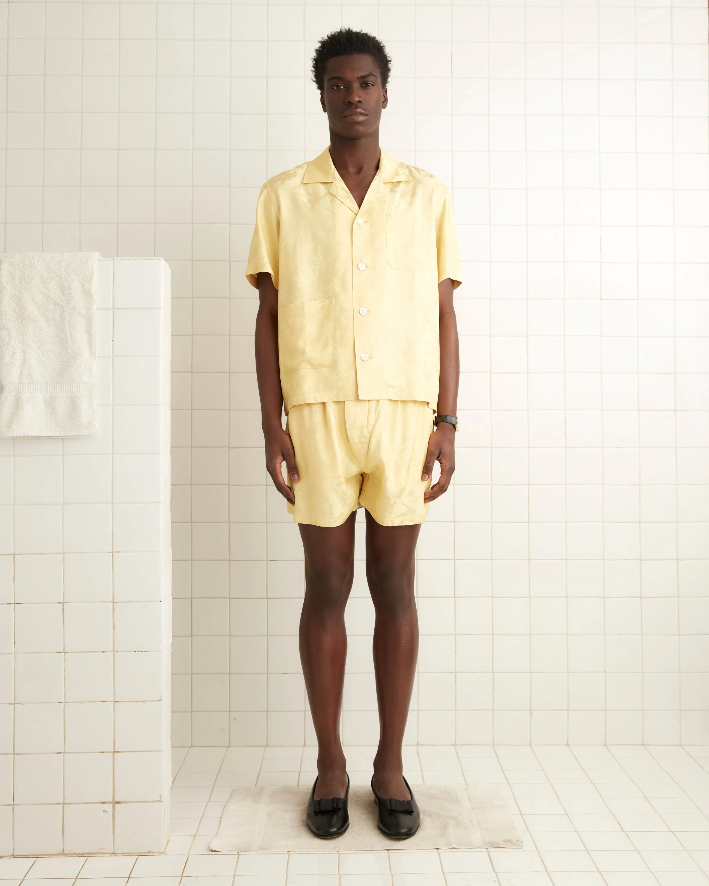 Football Jacquard Short Sleeve Louie Shirt - Yellow sold by BODE