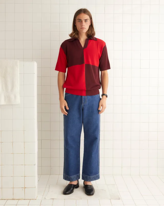 Checker Polo - Red/Maroon sold by BODE