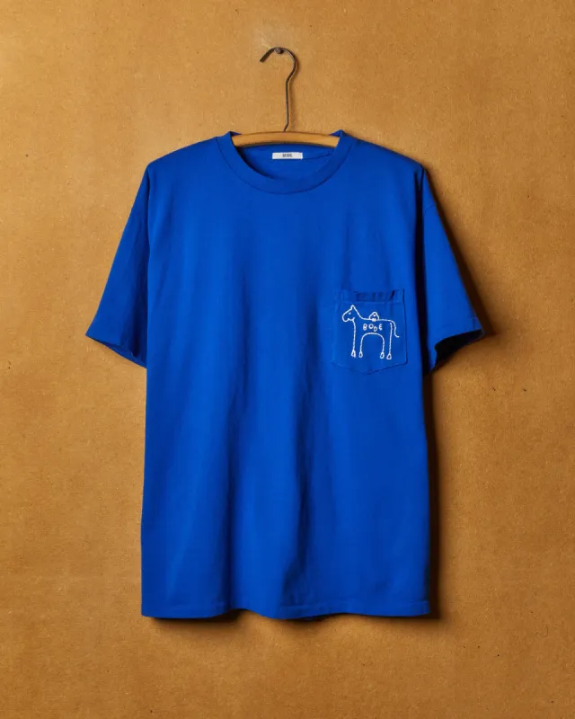 Blue Doodle Scene Pocket Tee sold by BODE
