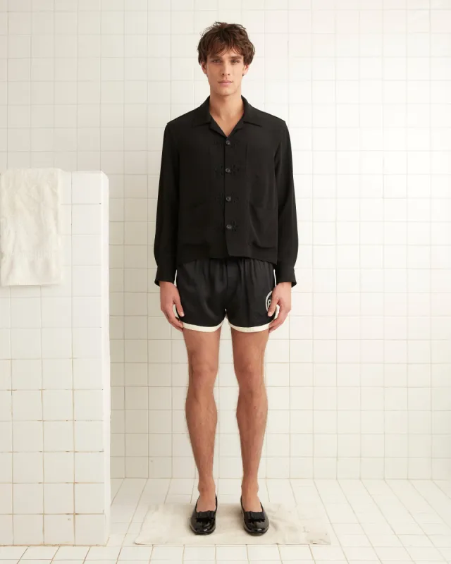 Trillium Long Sleeve Shirt - Black made by BODE