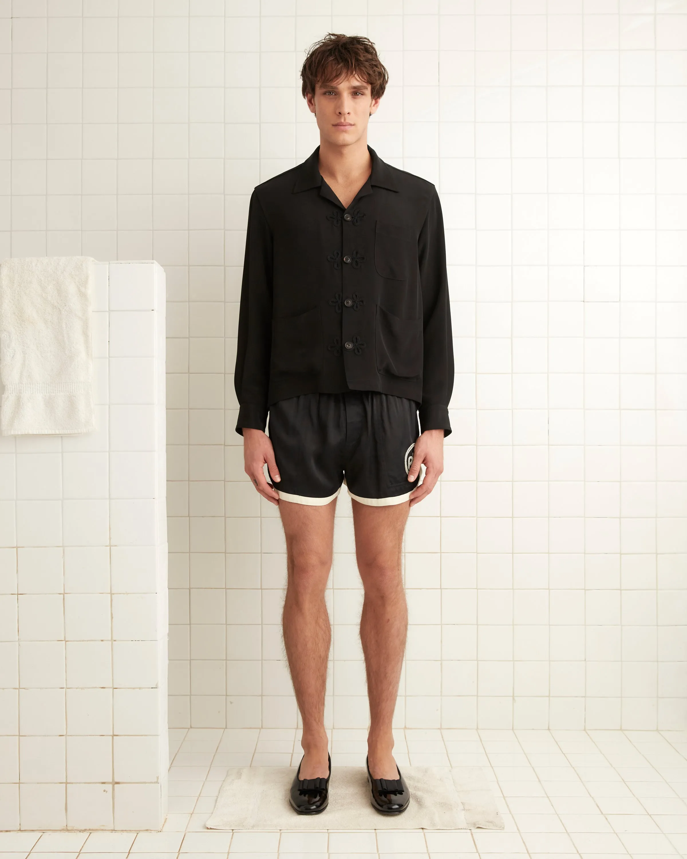 Trillium Long Sleeve Shirt - Black sold by BODE