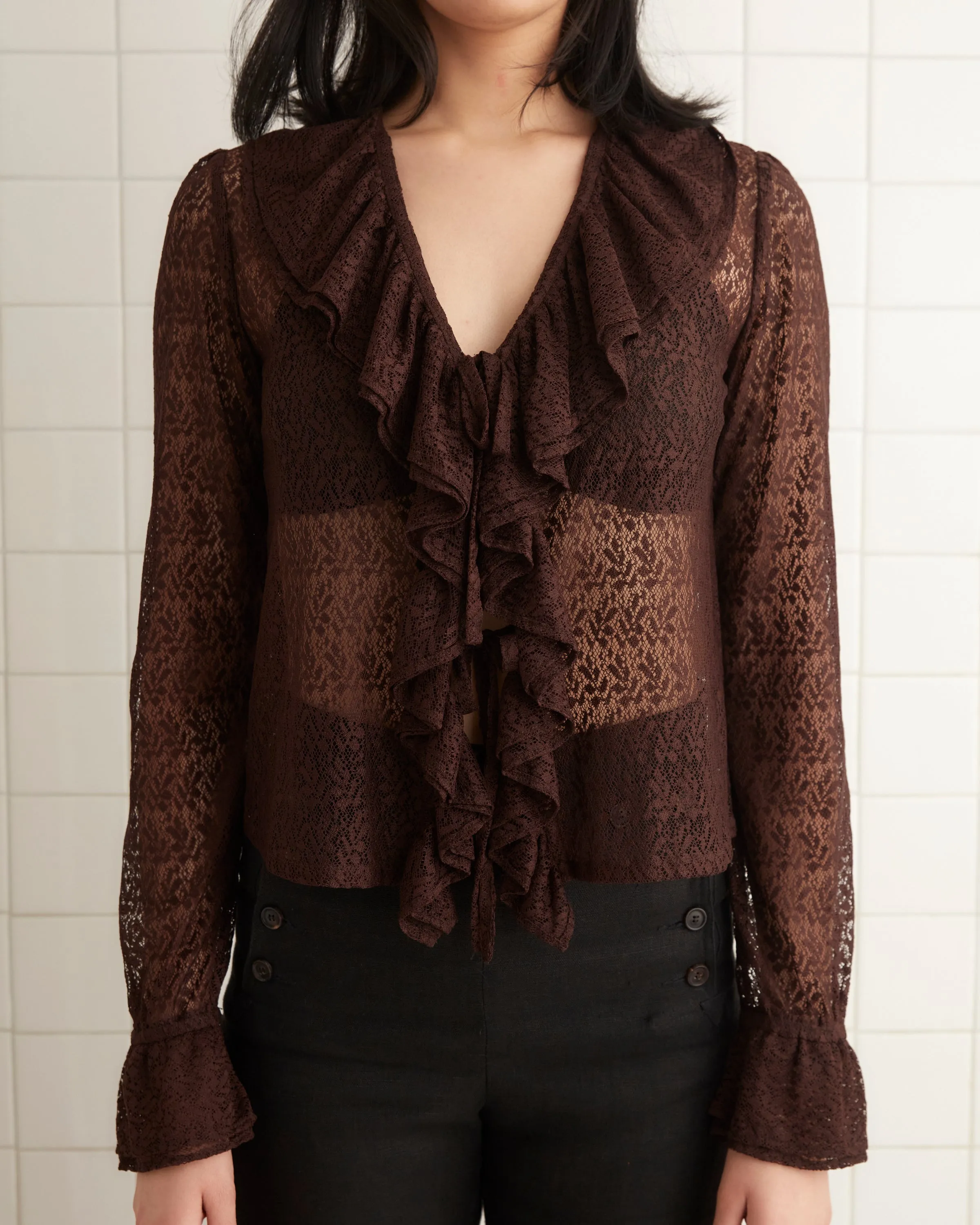 Lace Flounce Blouse - Brown/Black sold by BODE product image thumbnail 2