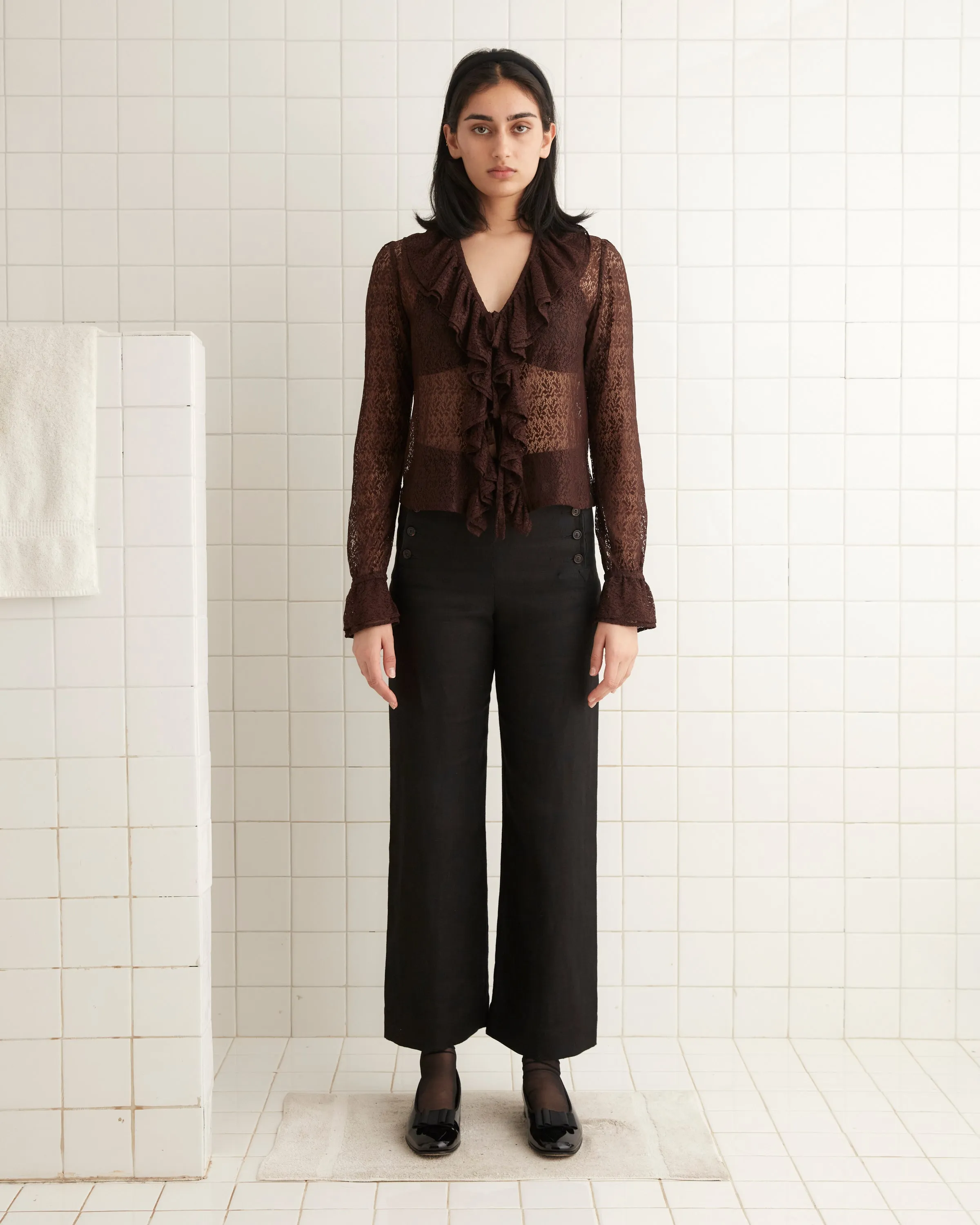 Lace Flounce Blouse - Brown/Black sold by BODE