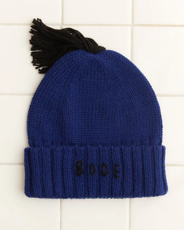 Roll-Up Tassel Beanie - Navy sold by BODE
