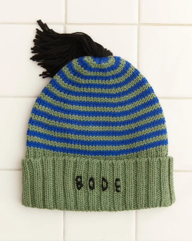 Roll-Up Tassel Beanie - Green sold by BODE