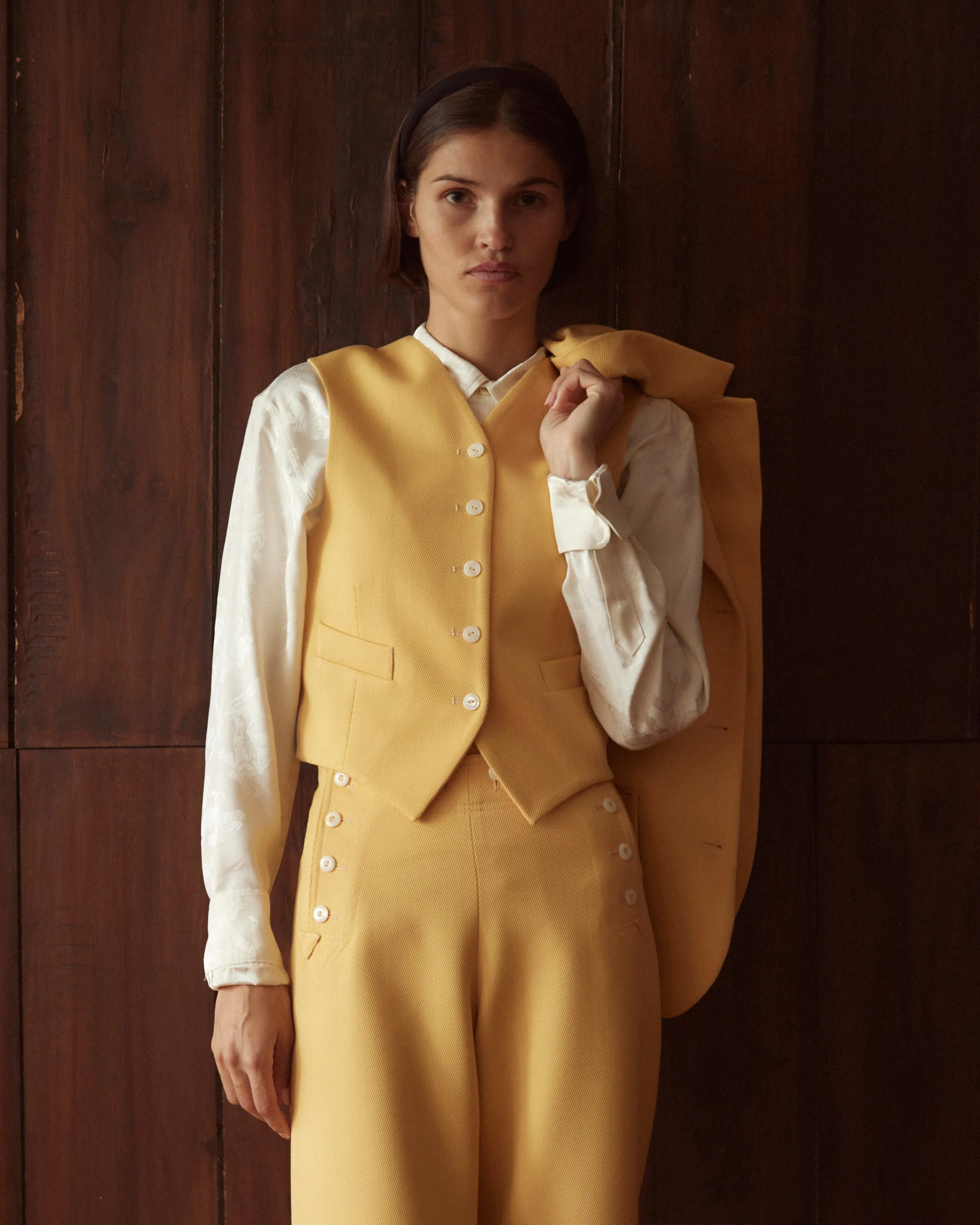 Riding Twill Waistcoat - Yellow sold by BODE