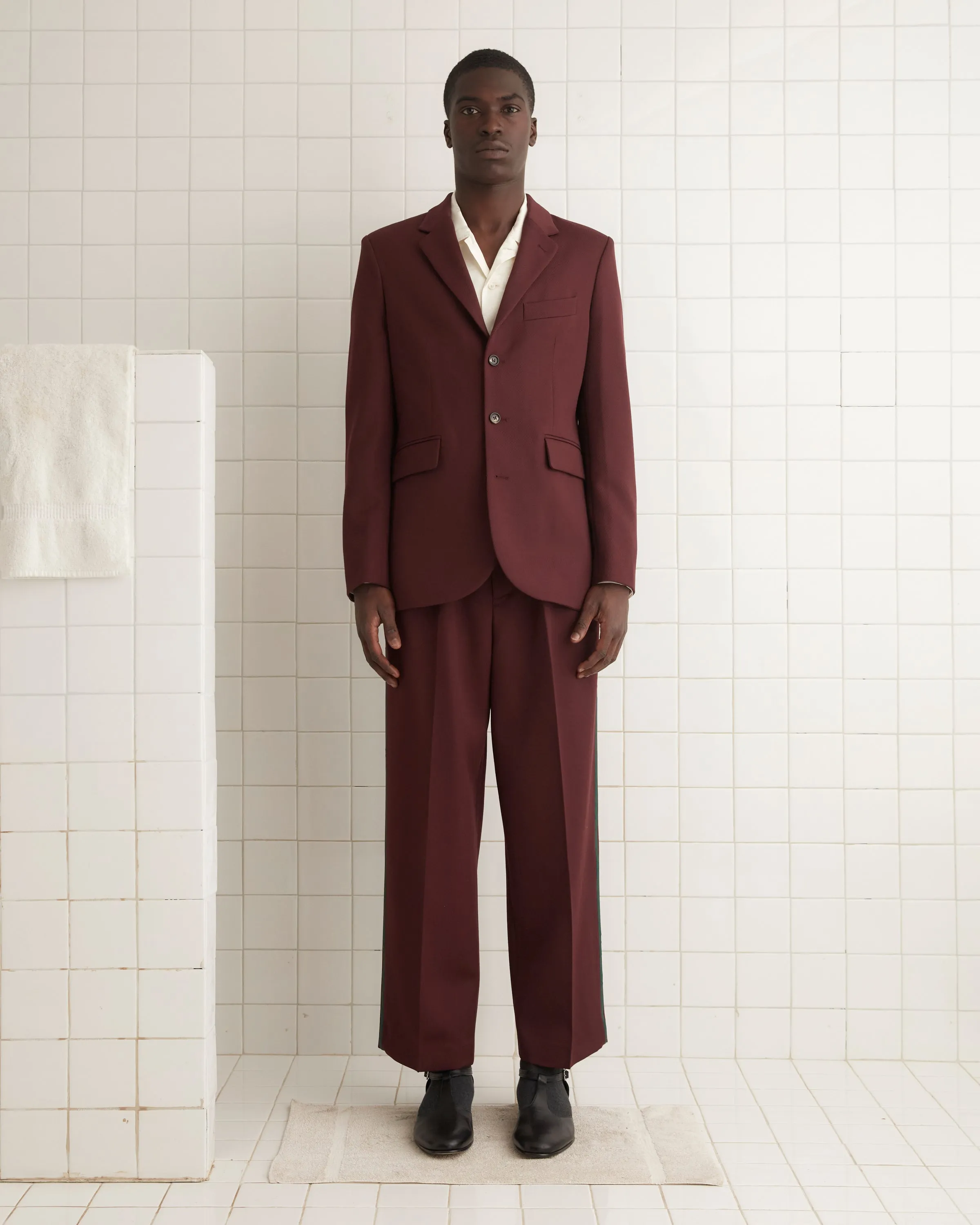 Riding Twill Suit Jacket - Burgundy sold by BODE