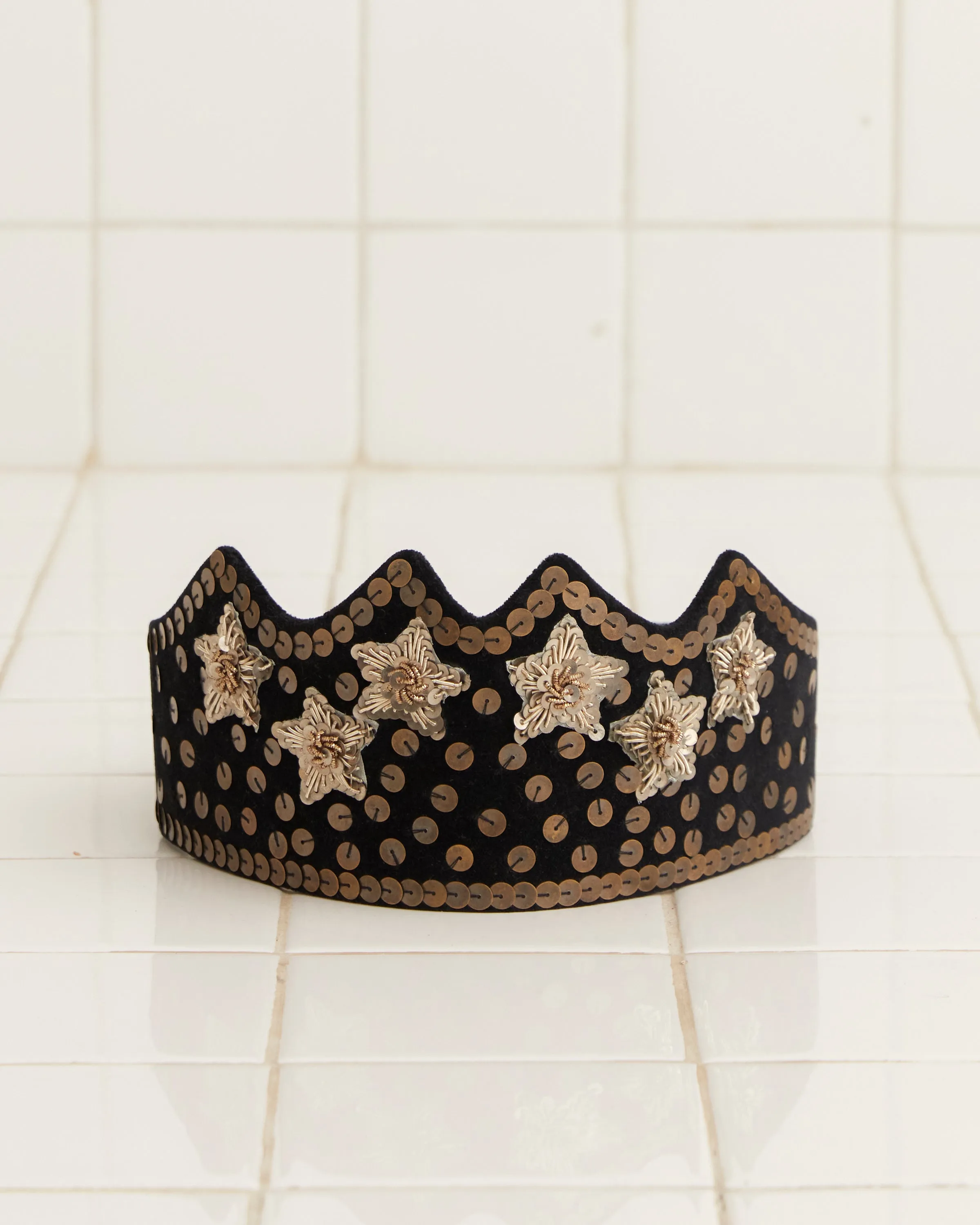 Velvet Sequin Crown - Black sold by BODE
