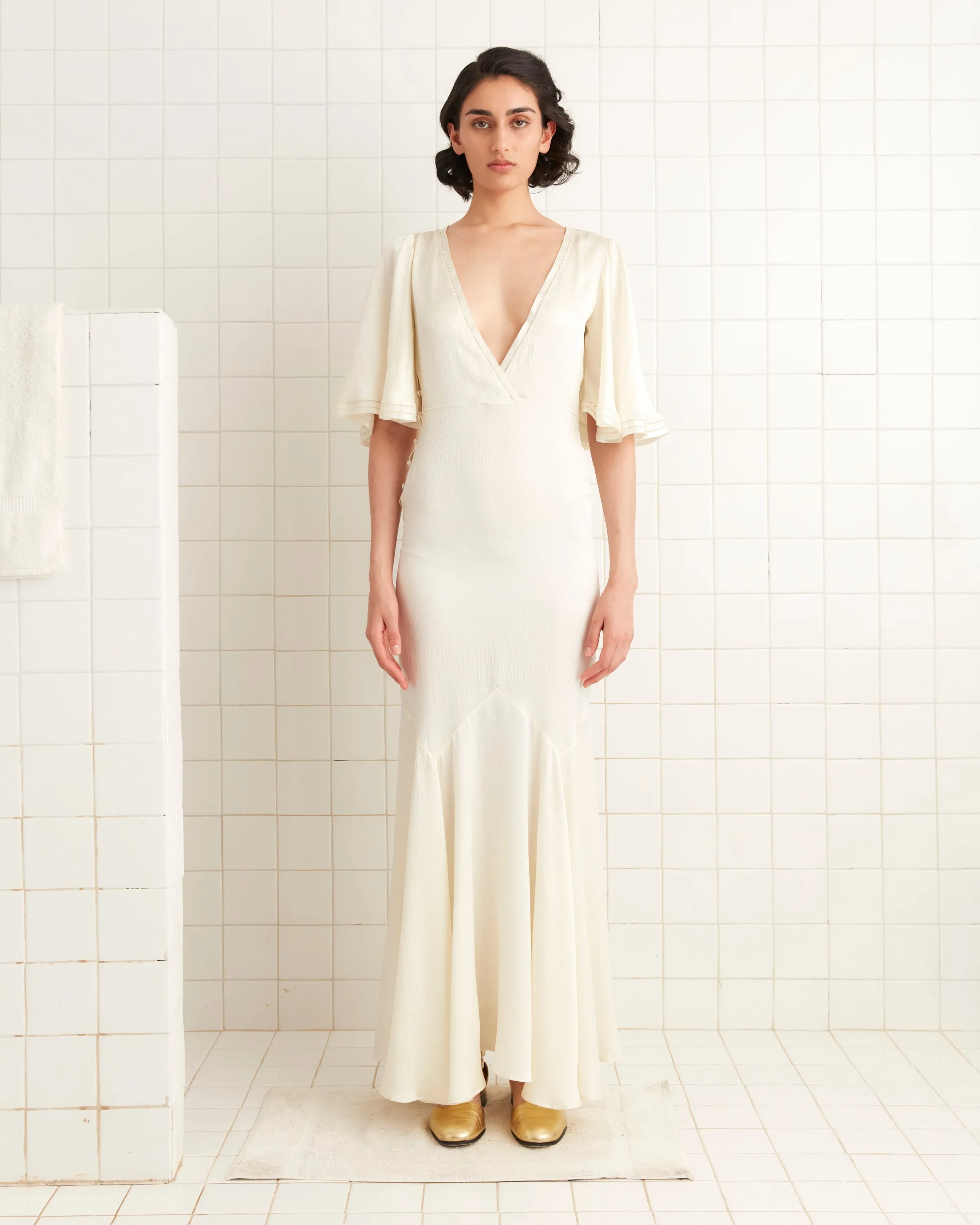 Satin Claret Gown - White sold by BODE