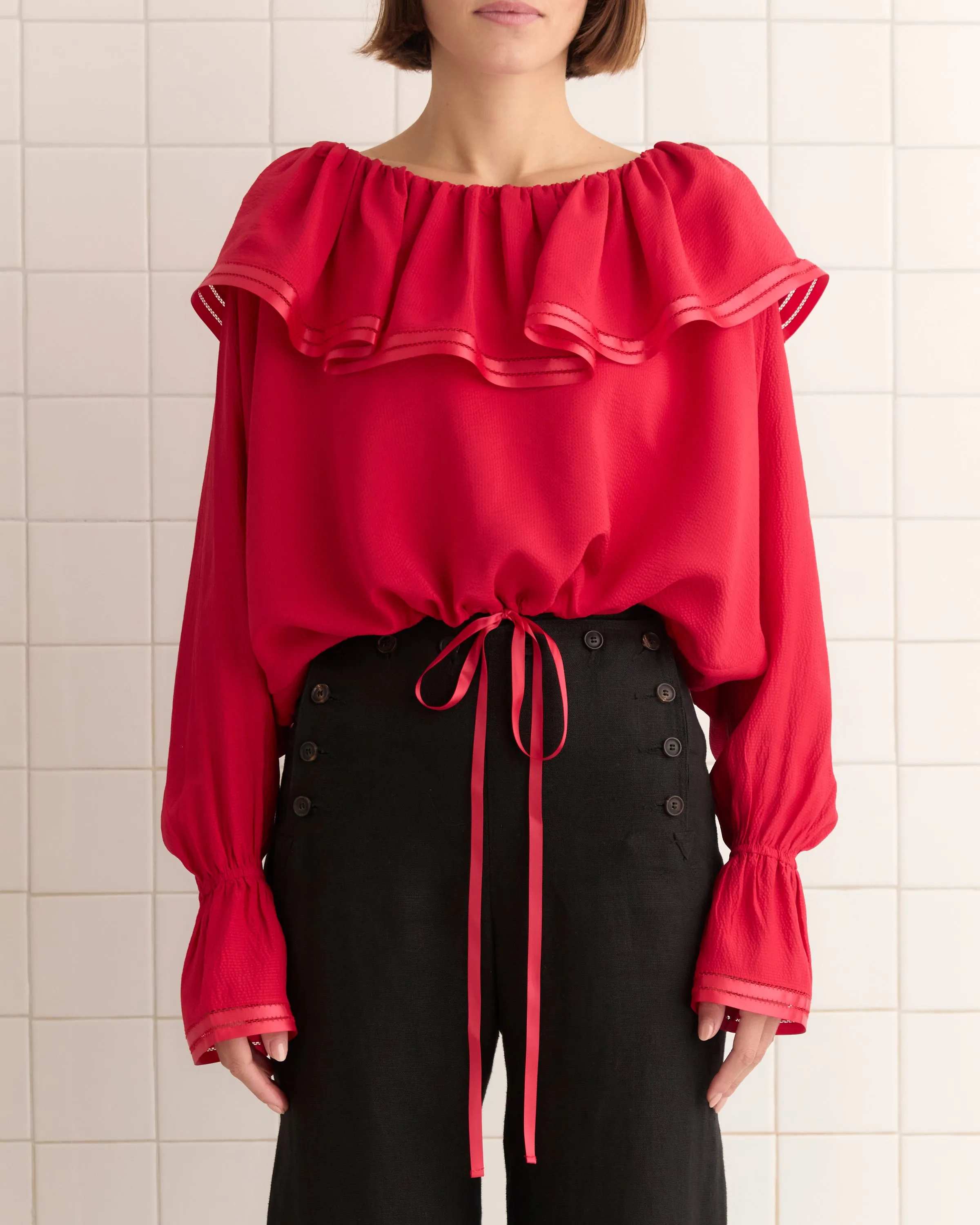 Satin Claret Blouse - Red sold by BODE product image thumbnail 2