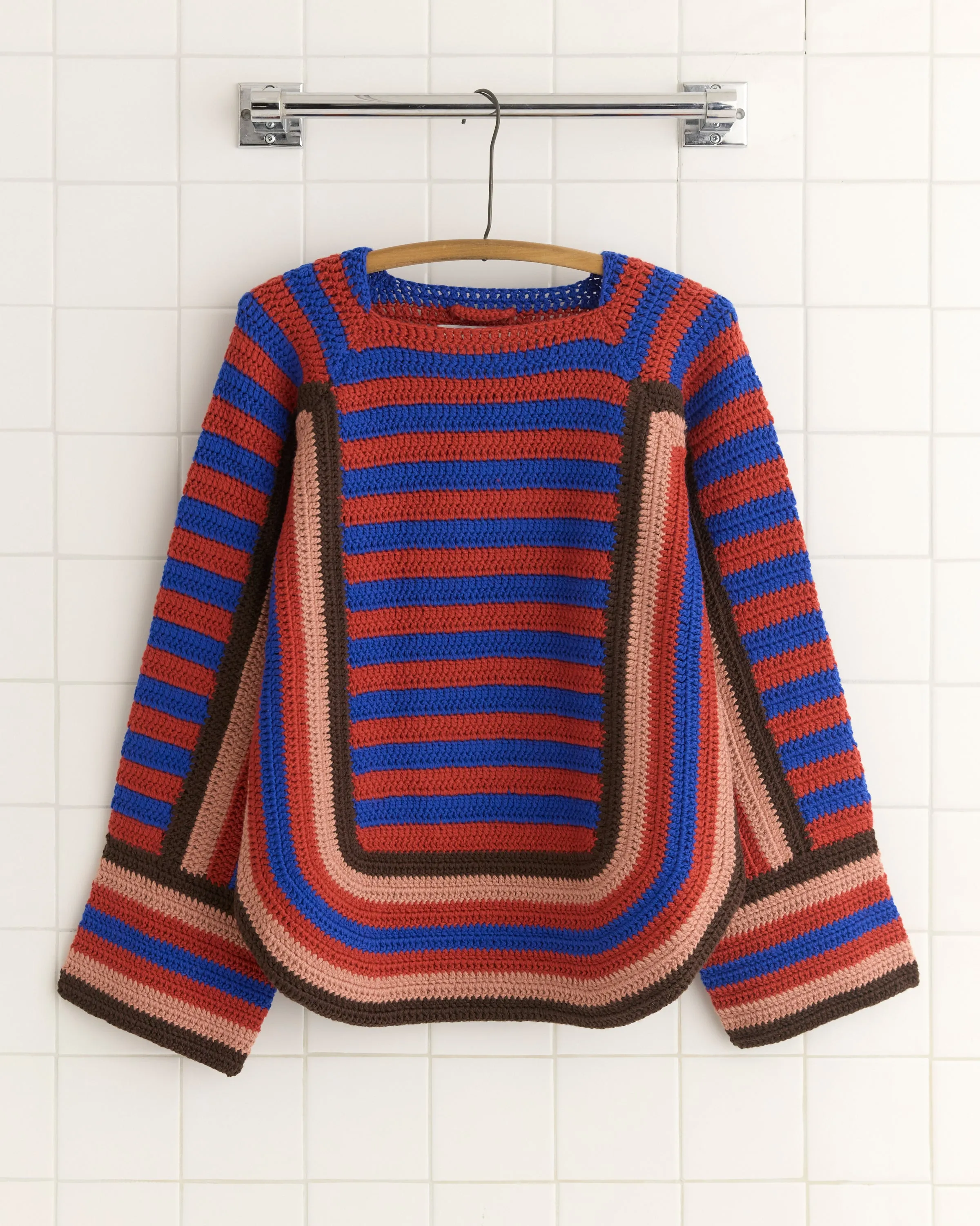 Crochet Four-Stripe Sweater - Red sold by BODE