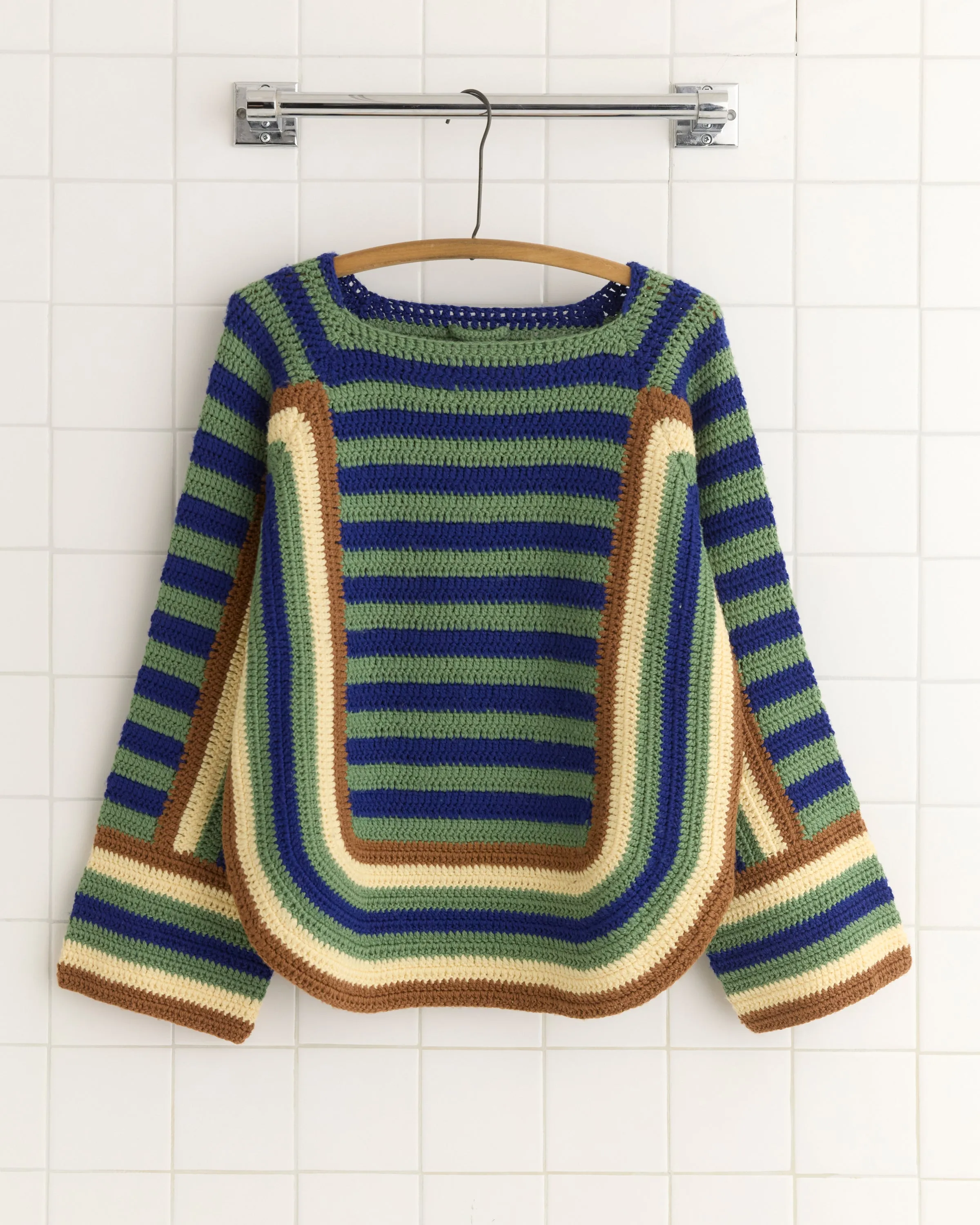Crochet Four-Stripe Sweater - Green sold by BODE